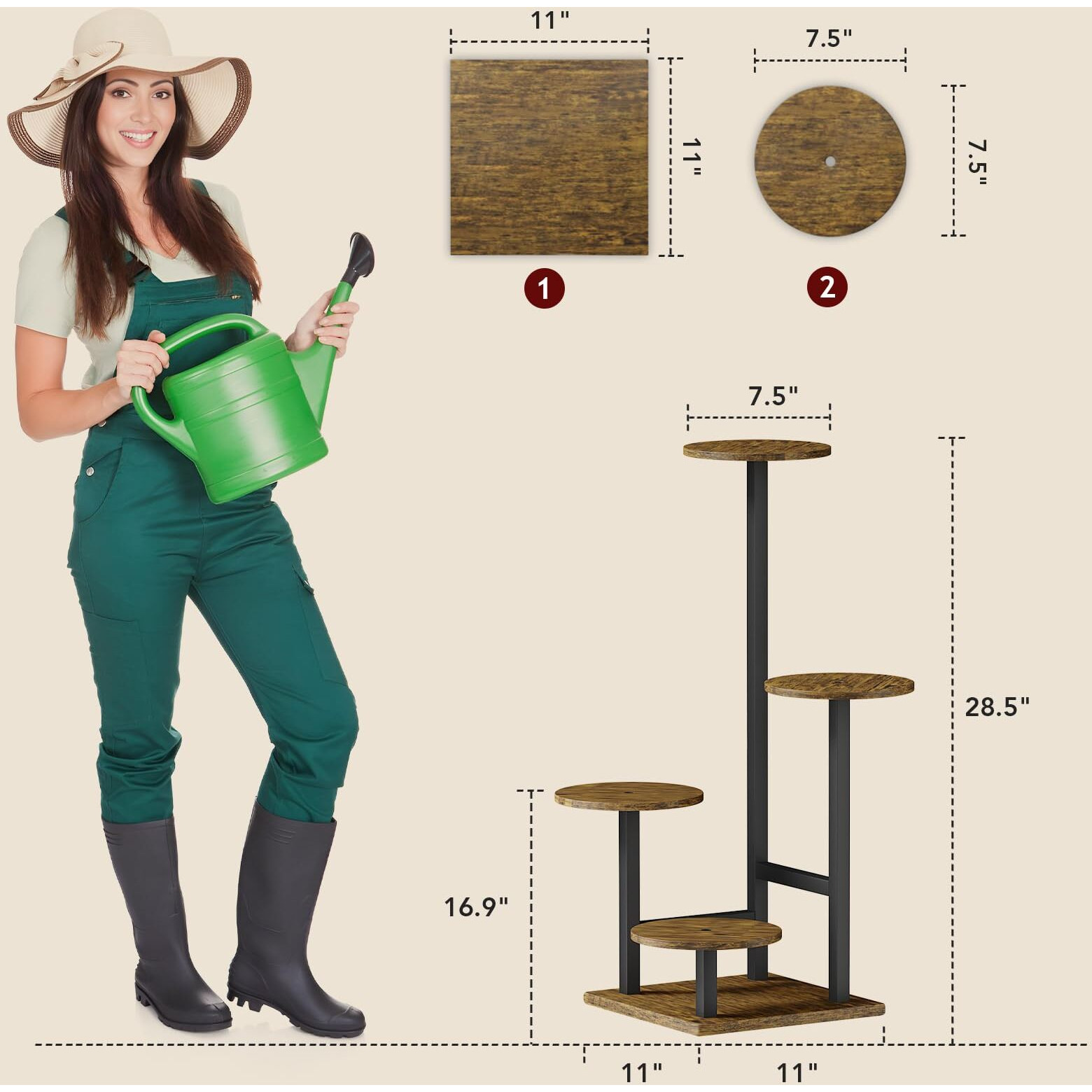 Plant Stand Indoor With Grow Light 4-Tiered Tall Plant Stand Indoor  Metal Plant Shelf With Hanging Basket Hook And Adjustable Light  Ideal For Living Room  Garden  Patio (Black Brown)