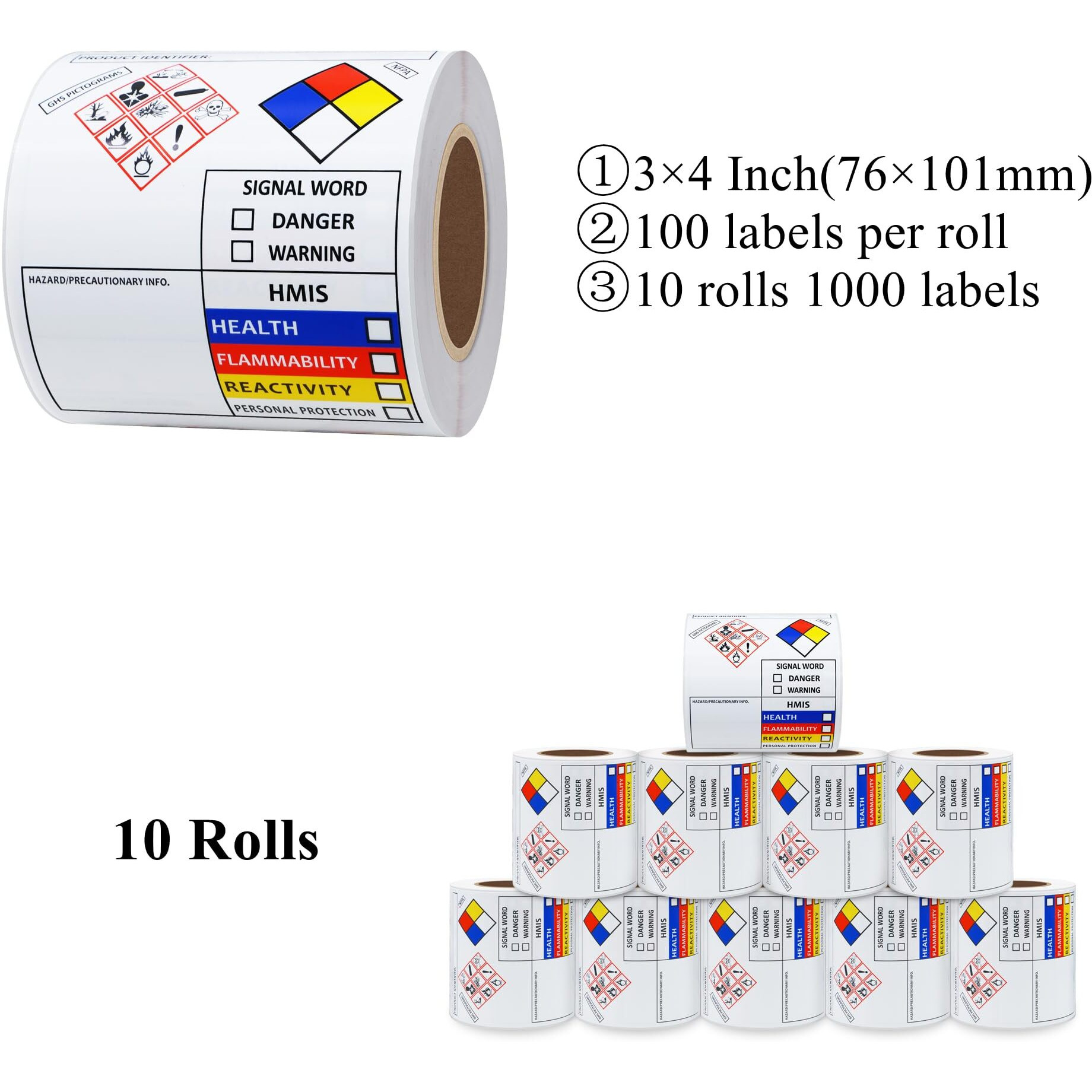 Aleplay Sds Osha Data Labels For Chemical Safety 34 Inch Msds Stickers With Ghs Pictograms Hmis & Hazard Compliant Secondary Containers  100 Stickers Per Roll(10 Rolls)