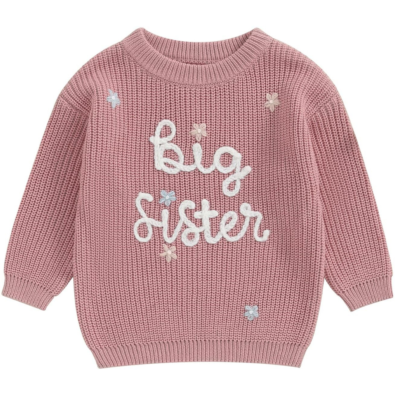 Amnnchya Toddler Infant Baby Girl Knit Sweater Big Sister Little Sister Matching Outfits Long Sleeve Pullover Sweatshirt (Rose Red  4 Years)