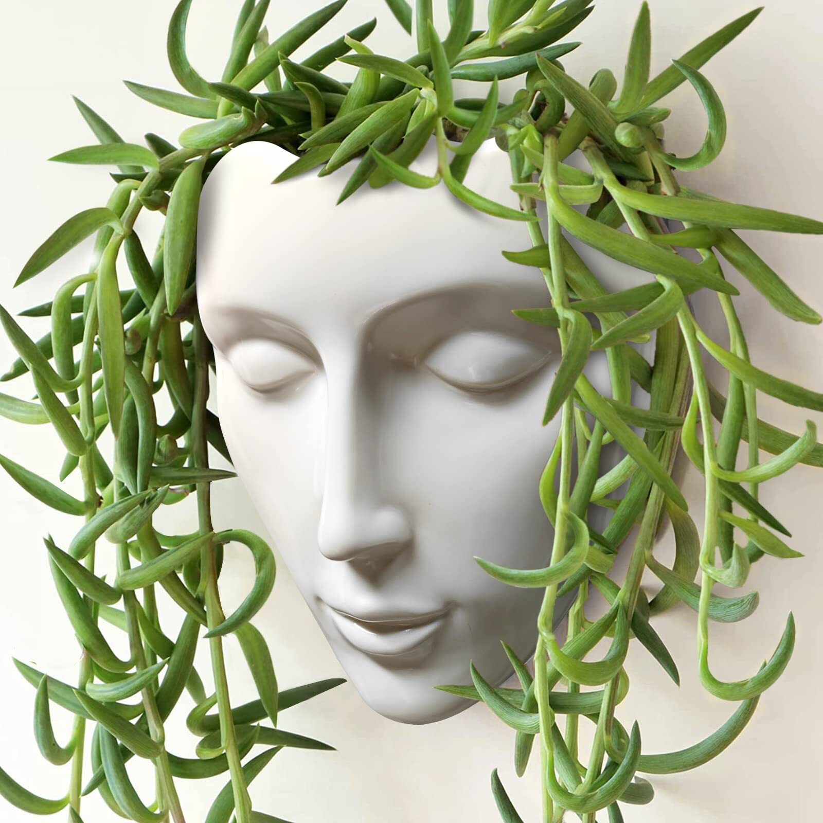 Face Vase Ceramic Female Form Vase Modern Sculpture White Planter Pot Human Face Dried Flower Shaped Vase Wall Hanging Plant Pot For Home Decor Centerpieces  Office Or Outdoor Hanging Decor