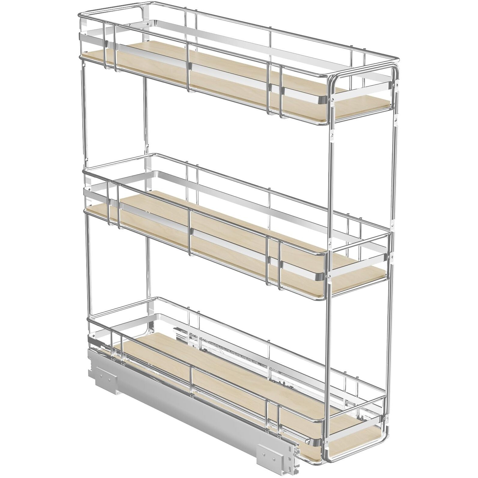 Roomtec 3-Tier Pull Out Cabinet Organizer Spice Rack For Narrow Cabinet 7"" W X 20"" D  Slide Out Wood Shelves Storage For Kitchen