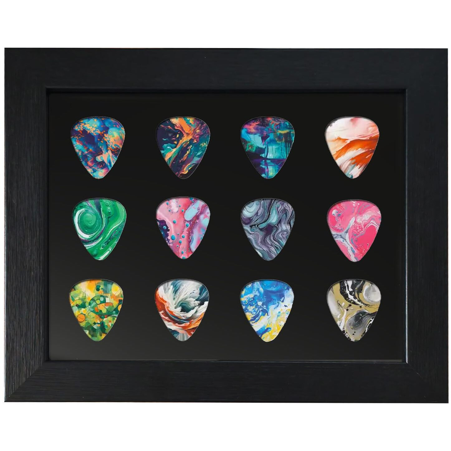 Allenkwok Guitar Pick Display Frame  8.3"" X 6.7""  Frame For 12 Guitar Picks (0.5-3.0Mm)  Desktop And Wall Mountable  Perfect For Guitarists And Music Lovers