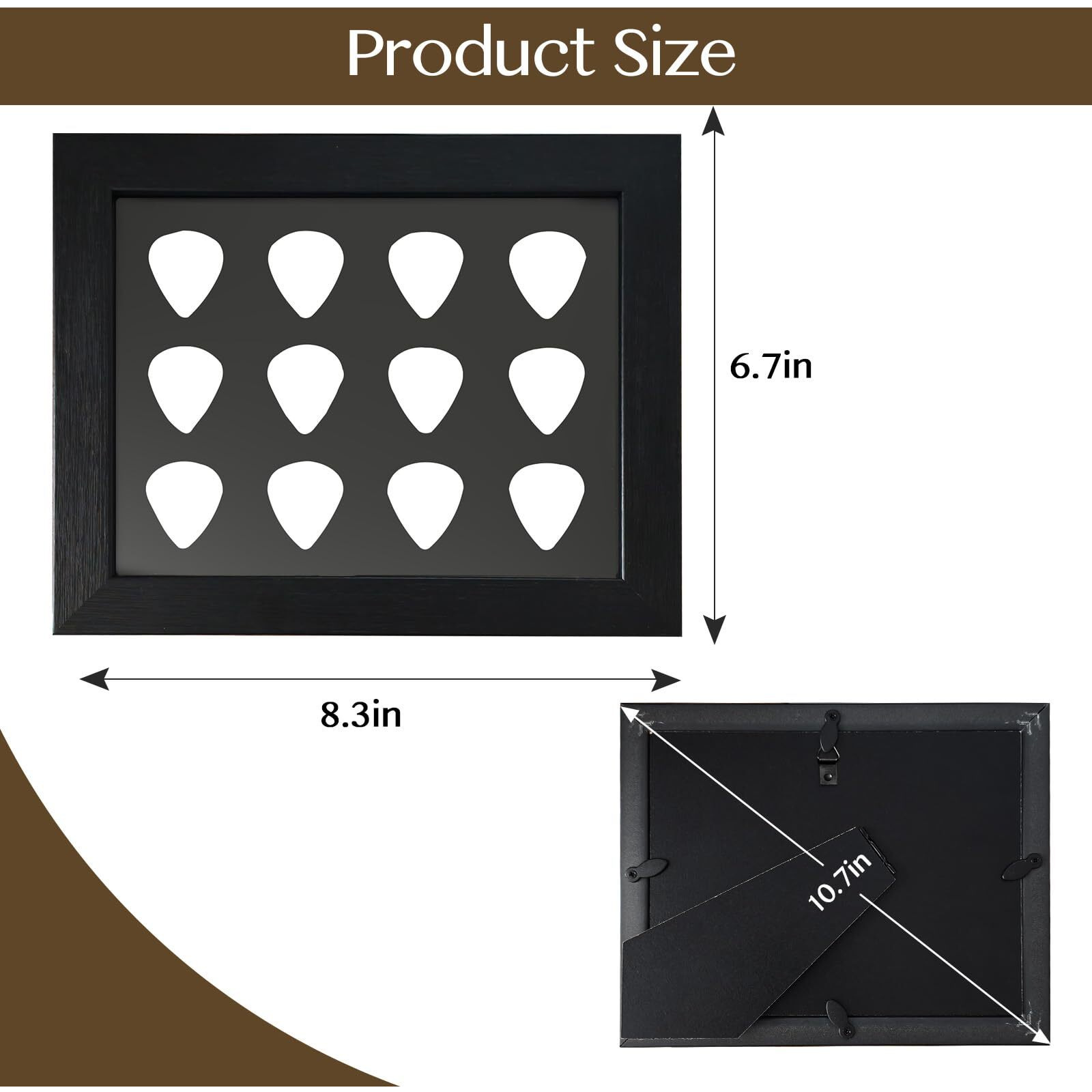 Allenkwok Guitar Pick Display Frame  8.3"" X 6.7""  Frame For 12 Guitar Picks (0.5-3.0Mm)  Desktop And Wall Mountable  Perfect For Guitarists And Music Lovers
