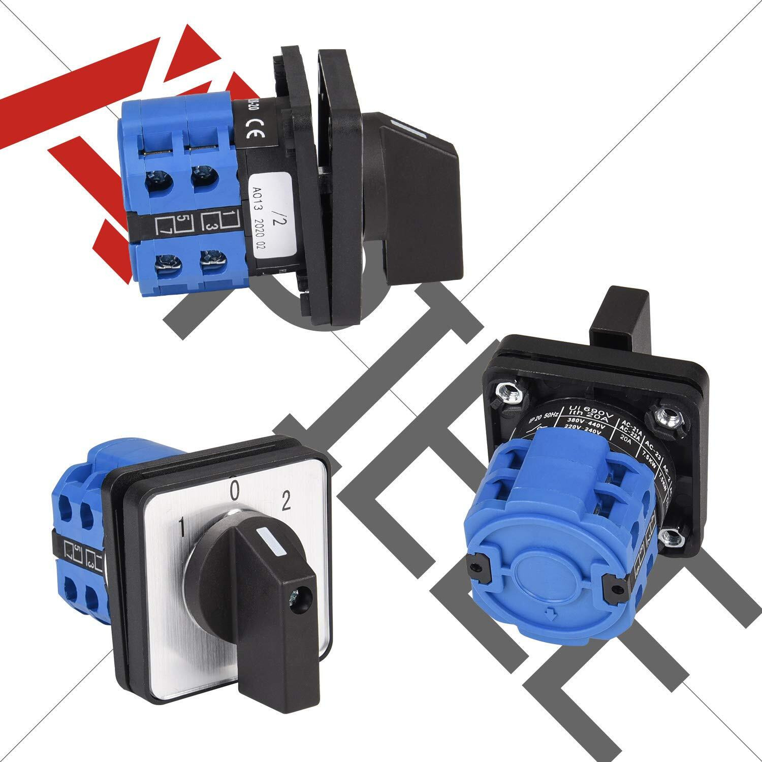 Apiele Changeover Selector Switch 3 Position 440V Universal Rotary Cam Selector (20A 8 Terminal)