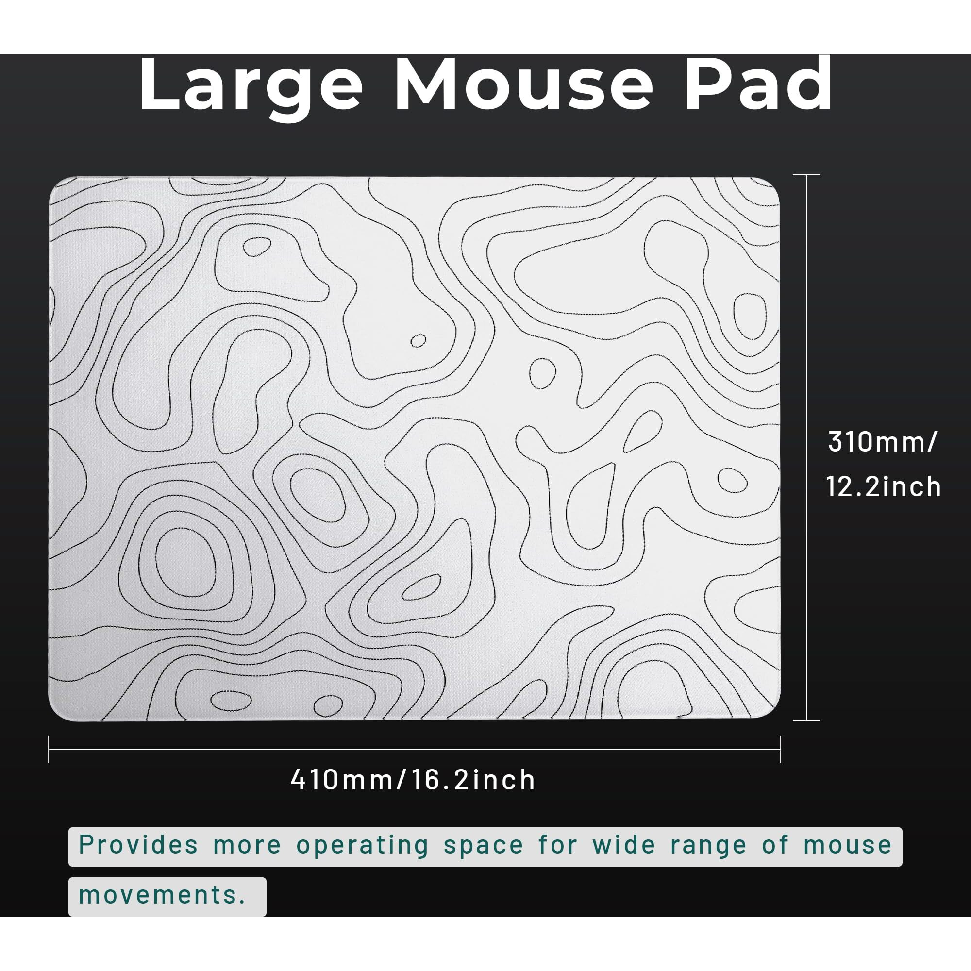 Glass Mousepad For Gaming  White Topographic Hard Gaming Mouse Pad  Professional Large Mouse Mat 410Mm*310Mm  Special Glass Surface With Improved Precision And Speed