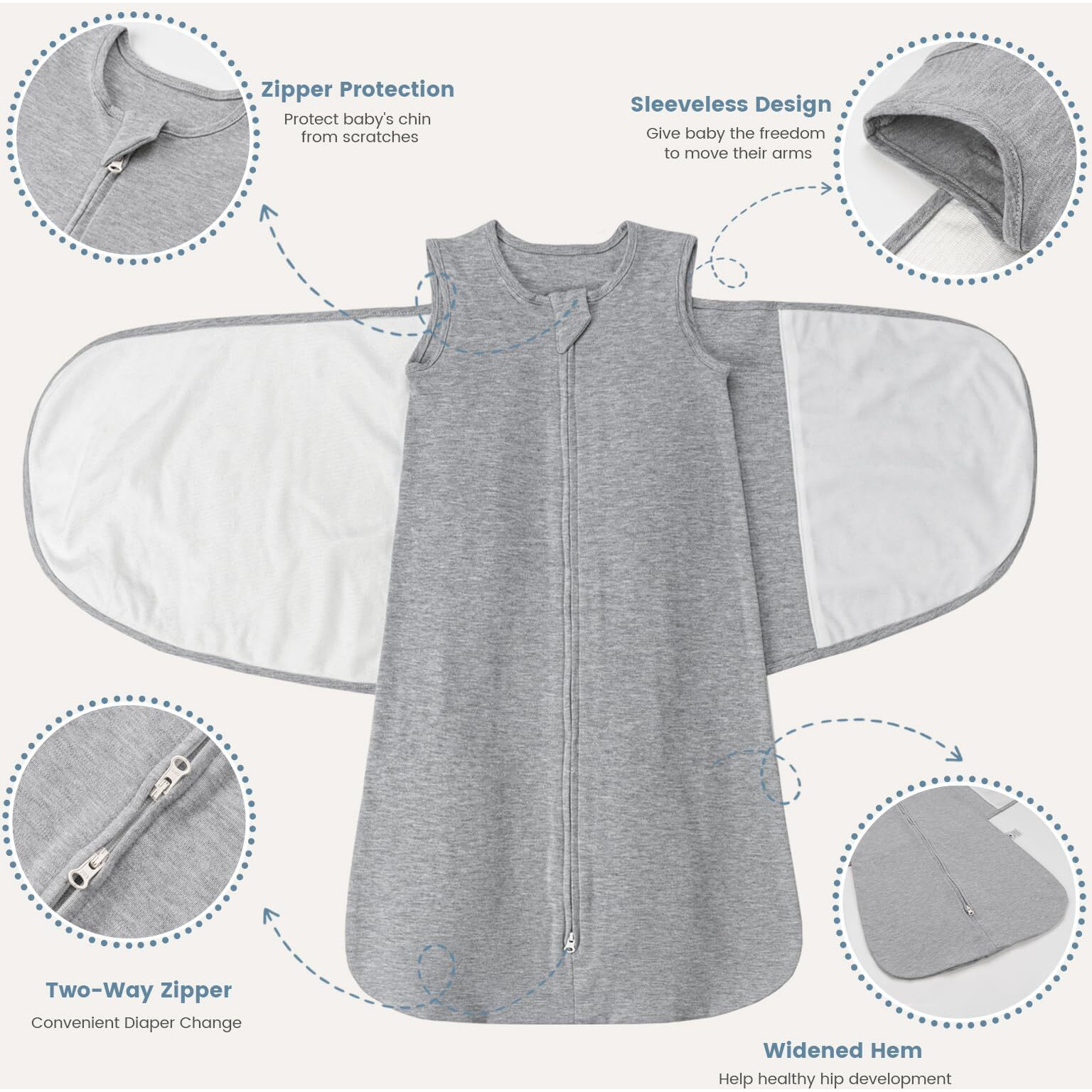 Zigjoy Sleep Sack Swaddle 1.0 Tog Baby Wearable Blanket 100% Cotton Baby Swaddle Blanket For Newborns 0-6 Months For Boy Girl  Grey