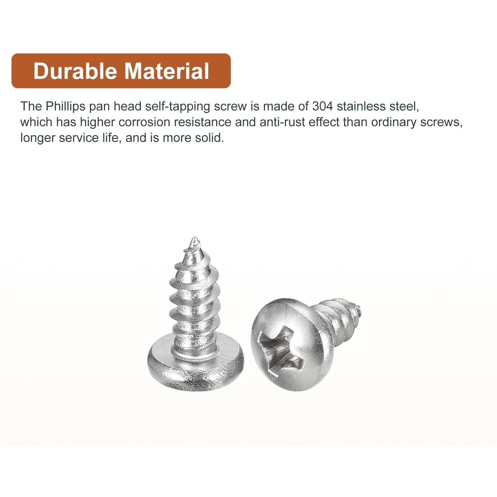 Dtgn 8X3/8"" Phillips Pan Head Self-Tapping Screw - 100Pack - Bright Finish 304 Stainless Steel Sheet Metal Screws Wood Screws