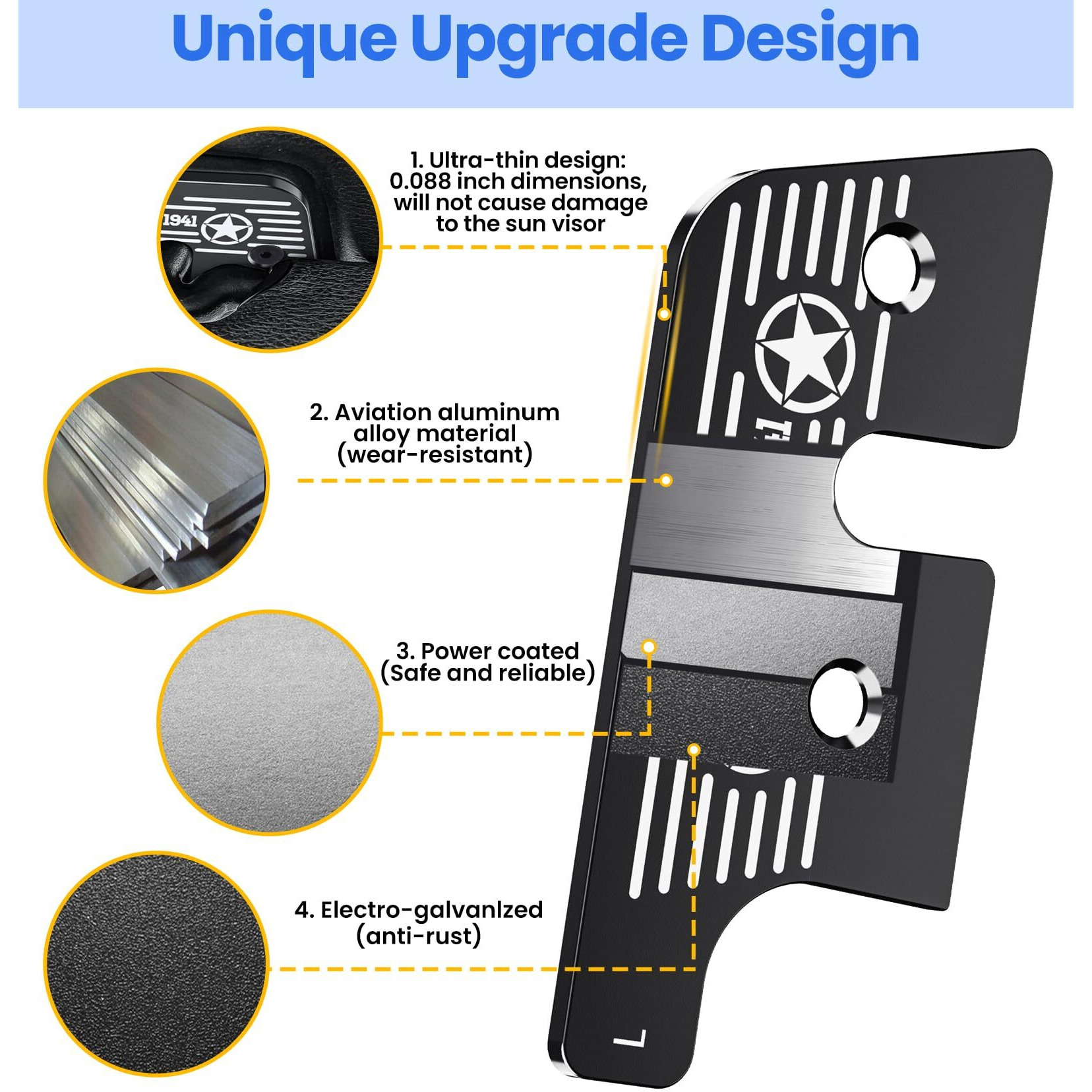 Upgraded Sun Visor Repair Kit  Eamplest Aluminum Alloy Star Sun Visor Clips Compatible With Jeep Wrangler Jk 2018 Jl 2018-2023 2020-2023Gladiator Accessories Quick And Easy Repair Loose Visor