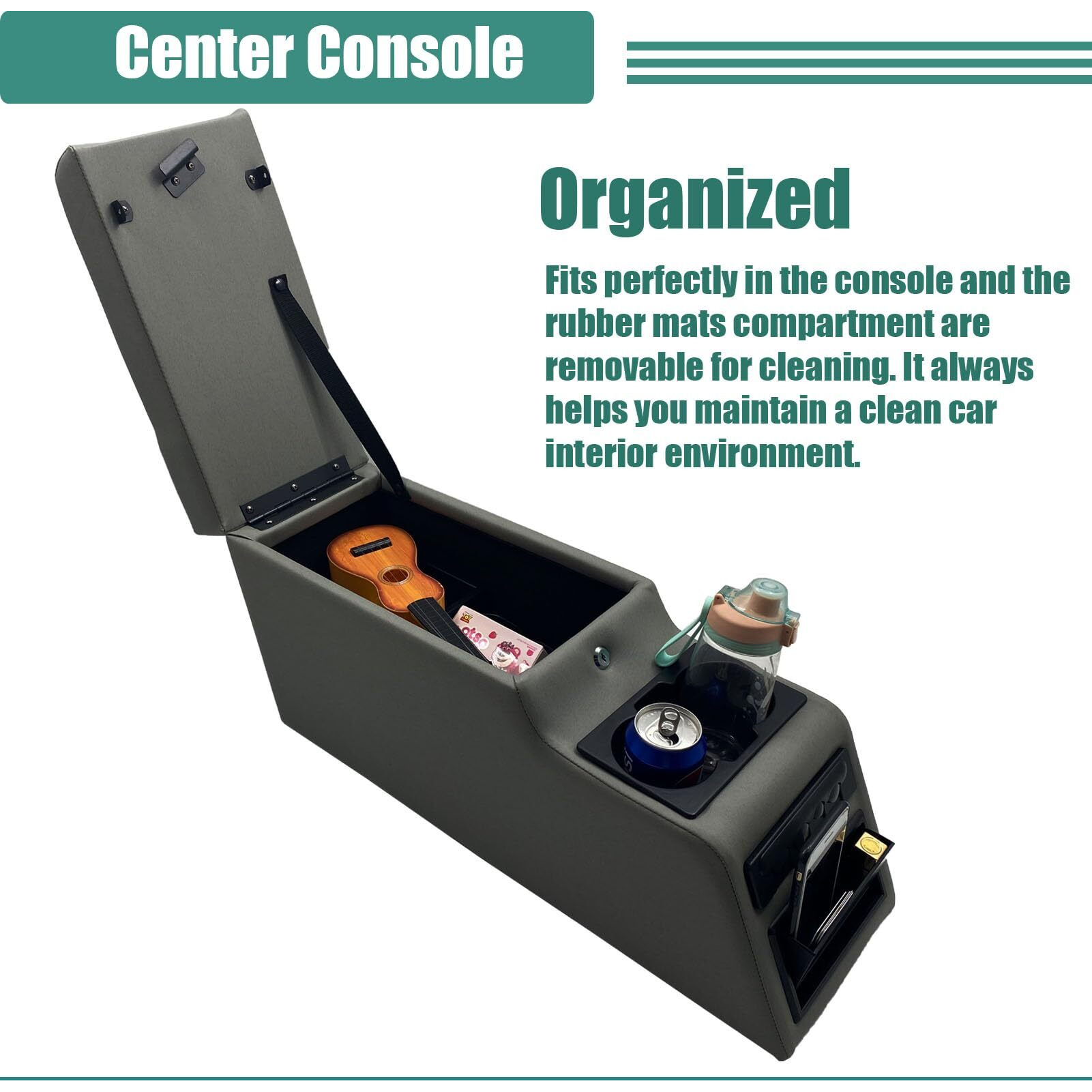 Moosun 31515 Denim Black Deluxe Locking Center Console For Jeep Cj-5 1976-1983  Cj-7 1976-1986  Wrangler Yj 1987-1995 Grey