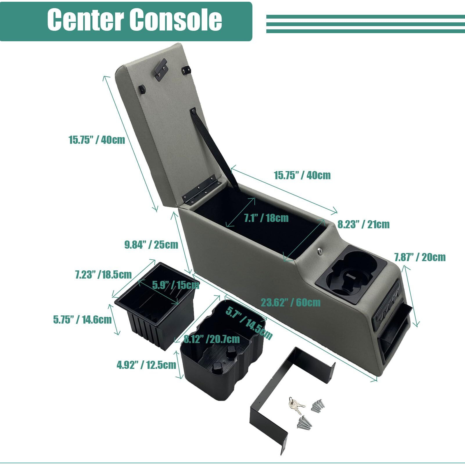 Moosun 31515 Denim Black Deluxe Locking Center Console For Jeep Cj-5 1976-1983  Cj-7 1976-1986  Wrangler Yj 1987-1995 Grey