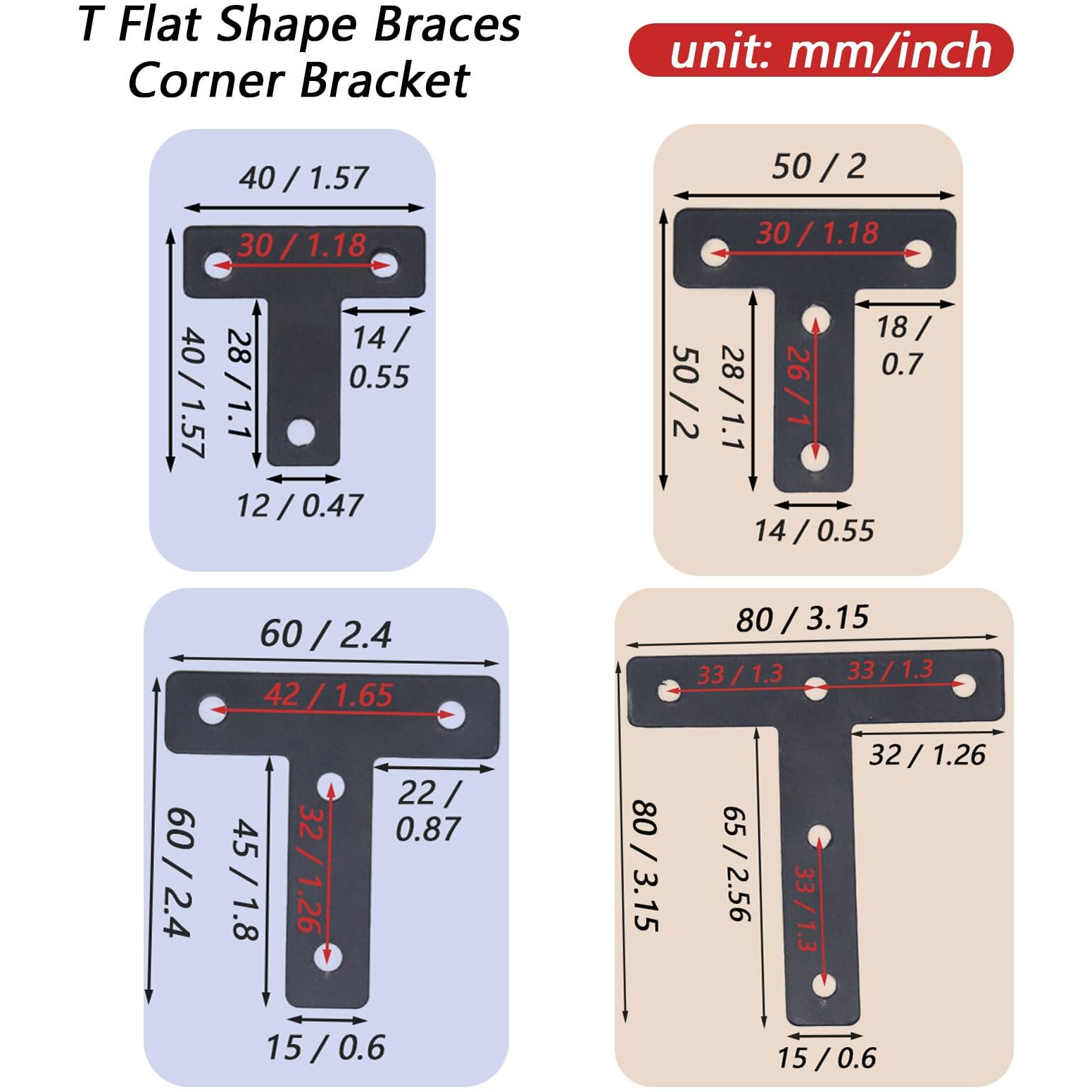 Joyangy 20Pcs T Flat Shape Braces Corner Bracket  80X80 Mm Decorative Corner Brackets Mending Plate  Stainless Steel T-Shaped Bracket For Wood Furniture Fixing