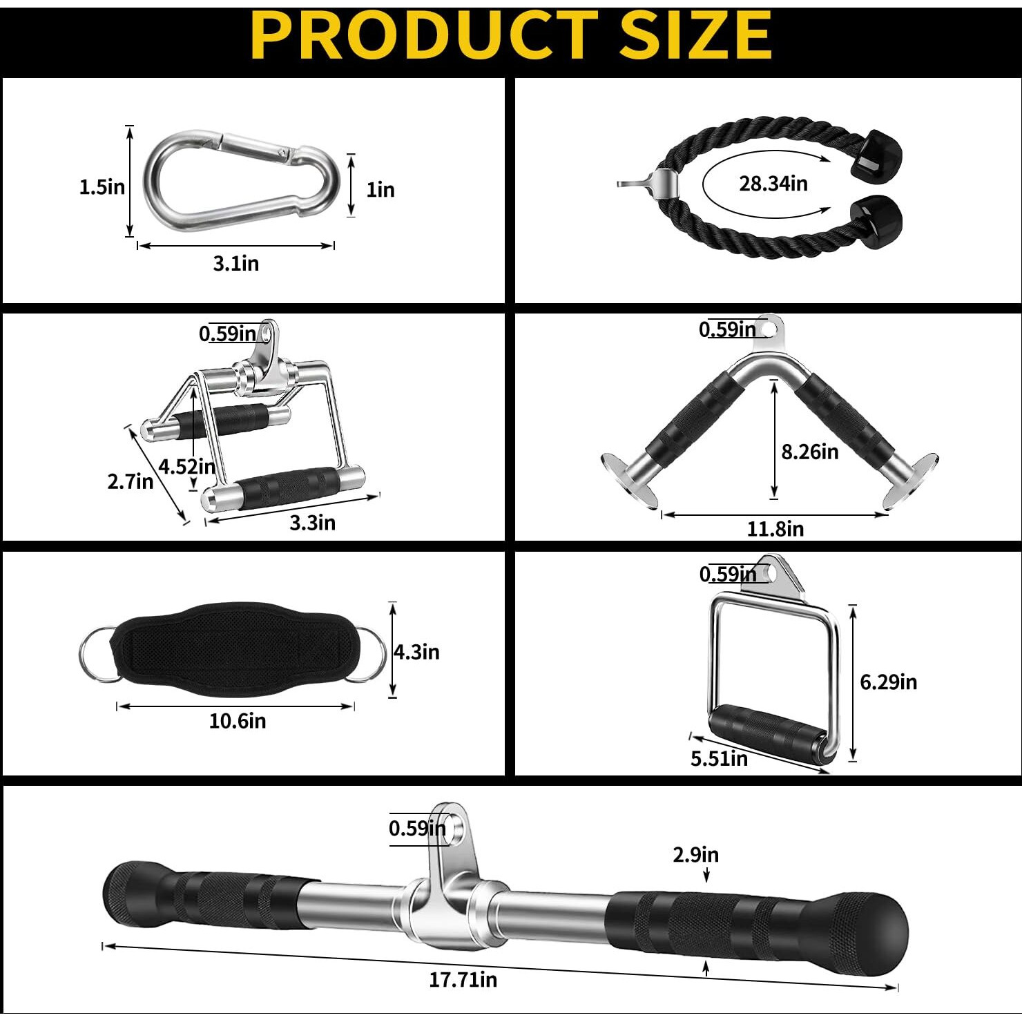 Wnoey Triceps Pull Down Attachment  Cable Machine Accessories For Home Gym (V Handle + Row Handle + Rotating Bar + Tricep Rope + Ankle Straps + D Handle)