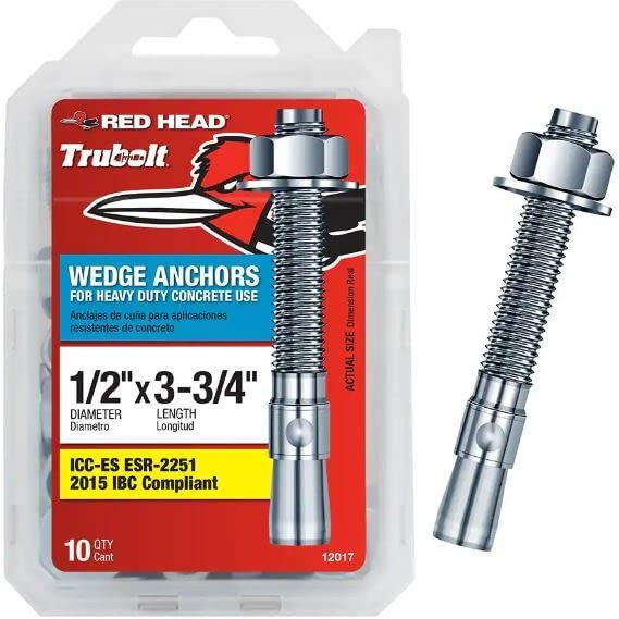 Red Head 1/2 In. X 3-3/4 In. Wedge Anchor 10Ct