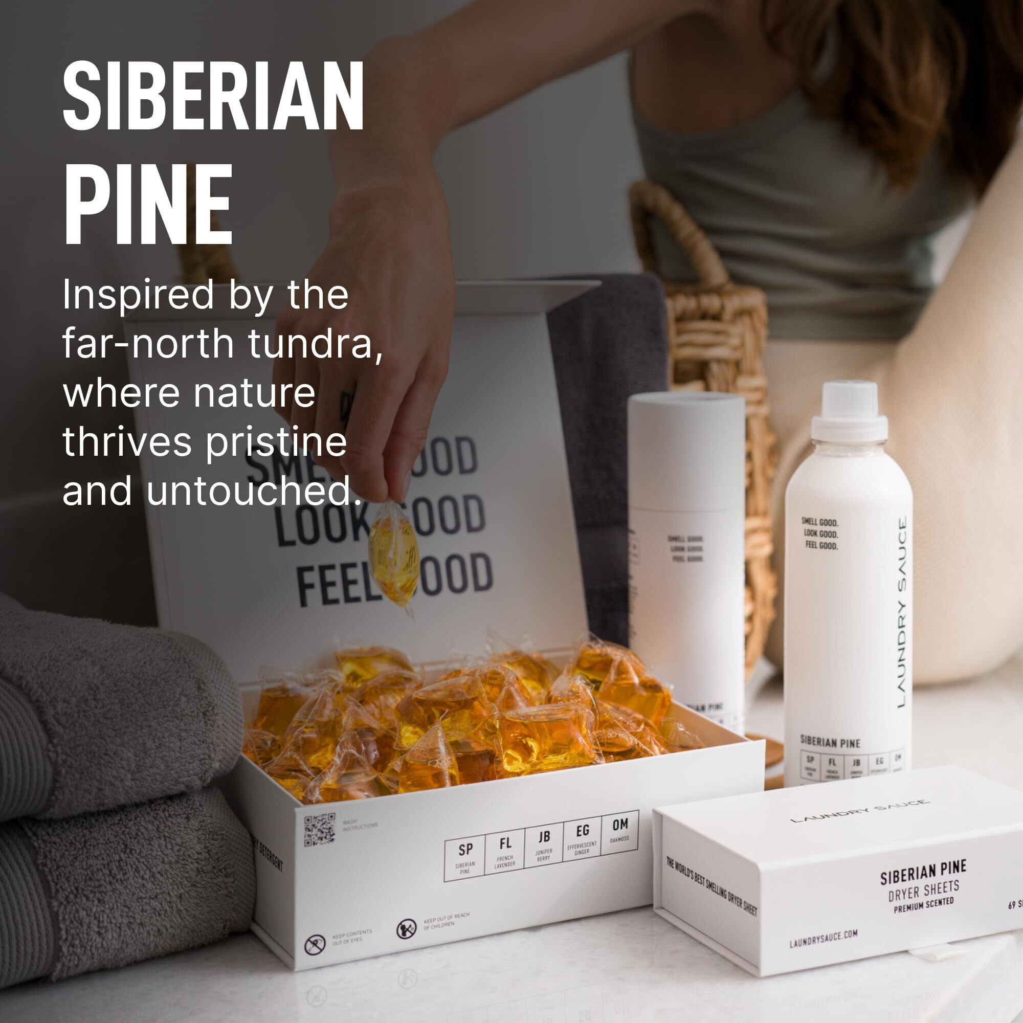 Laundry Sauce - Luxury Scented Laundry Detergent Pods & Scent Booster Bundle (Siberian Pine)  Premium Laundry Washing Pods With High-End  Sophisticated Fragrances - Dye Free & He Compatible