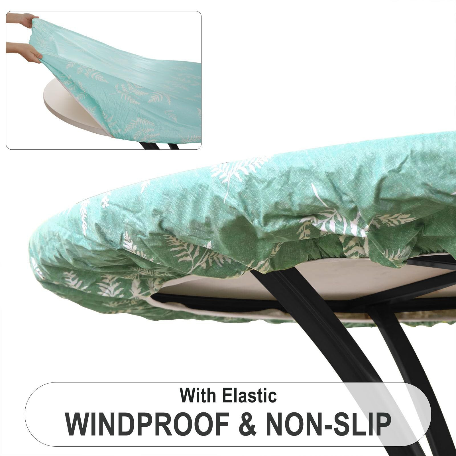 Subakvo Round Vinyl Fitted Tablecloth  Waterproof Elastic Table Covers Wipeable Flannel Backed Tablecloths For Picnic Camping Indoor And Outdoor (Leaf Turquoise  40 -44  Round Tight Fit)