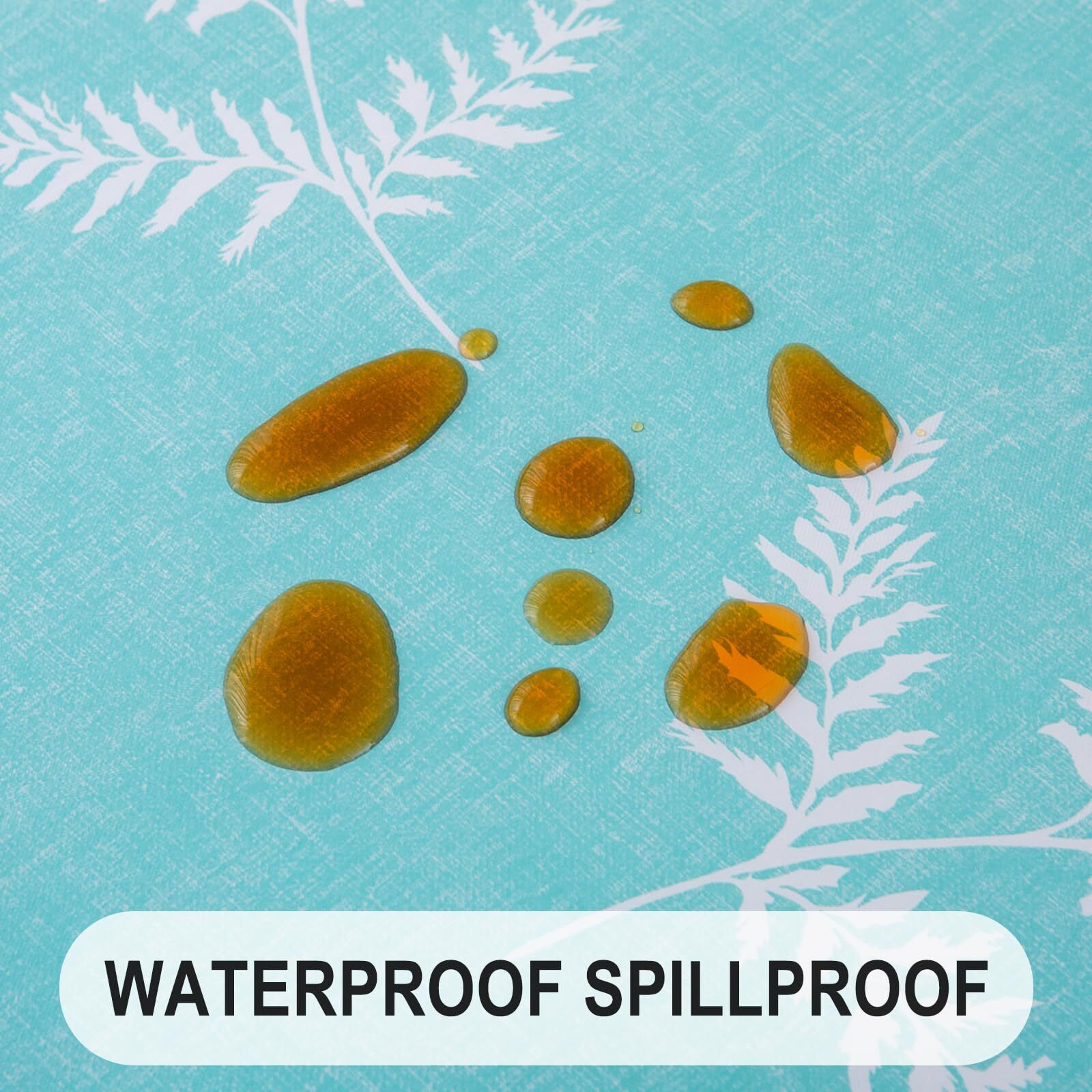 Subakvo Round Vinyl Fitted Tablecloth  Waterproof Elastic Table Covers Wipeable Flannel Backed Tablecloths For Picnic Camping Indoor And Outdoor (Leaf Turquoise  40 -44  Round Tight Fit)