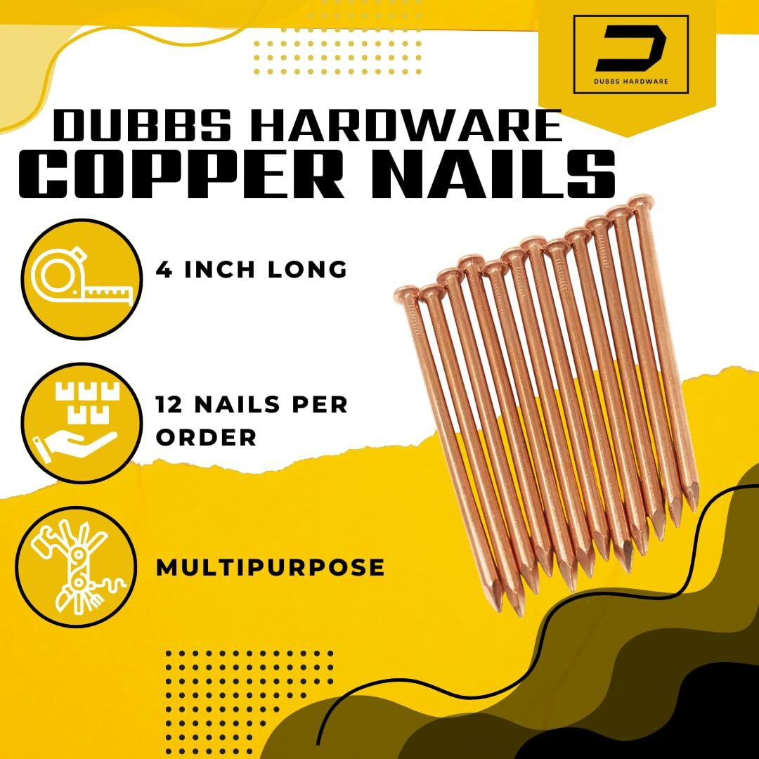 Dubbs Hardware 12-Pack Pure Copper 4-Inch Nail Spikes - Heavy-Duty Tree Stump Root Killer - Eco-Friendly & Chemical-Free Tree Removal - Usa-Made Durable Spikes For Landscaping & Gardening