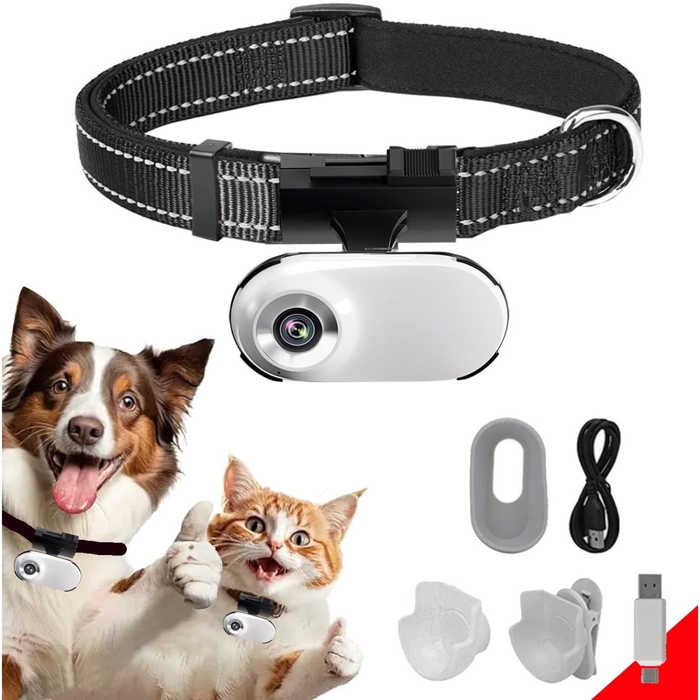 Ehomful Hd 1080P Cat Camera Collar With Video Record Wireless Mini Sport Cam Small Action Cameras Body Camera For Pet Supplies/Stuff Outdoor/Inoor Birthday Gift No Wifi