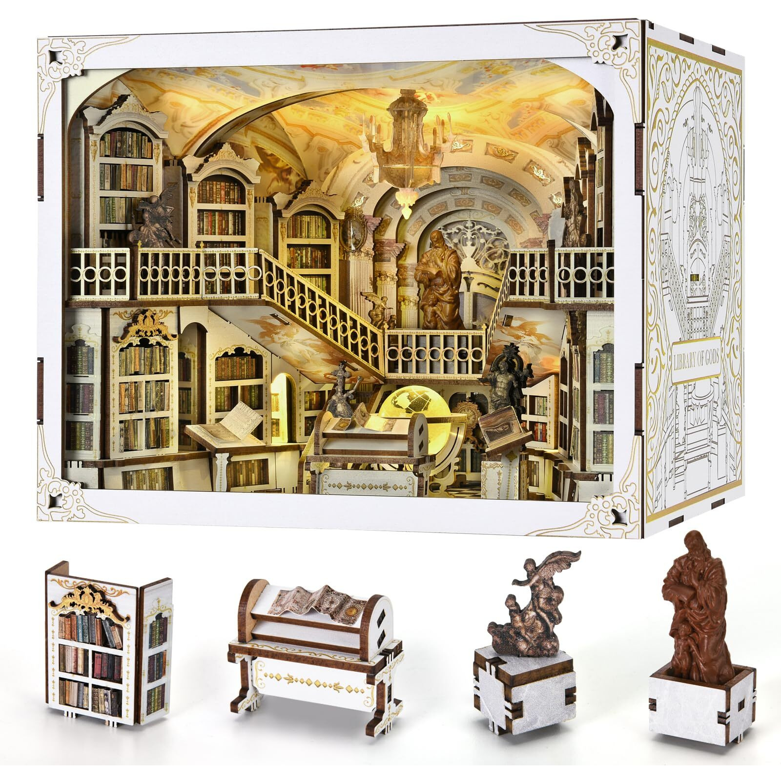 Minicity Book Nook Kit  Diy Miniature Dollhouse Booknook Kitwith Led Light Gifts For Book Lovers (Library Of Gods Max)