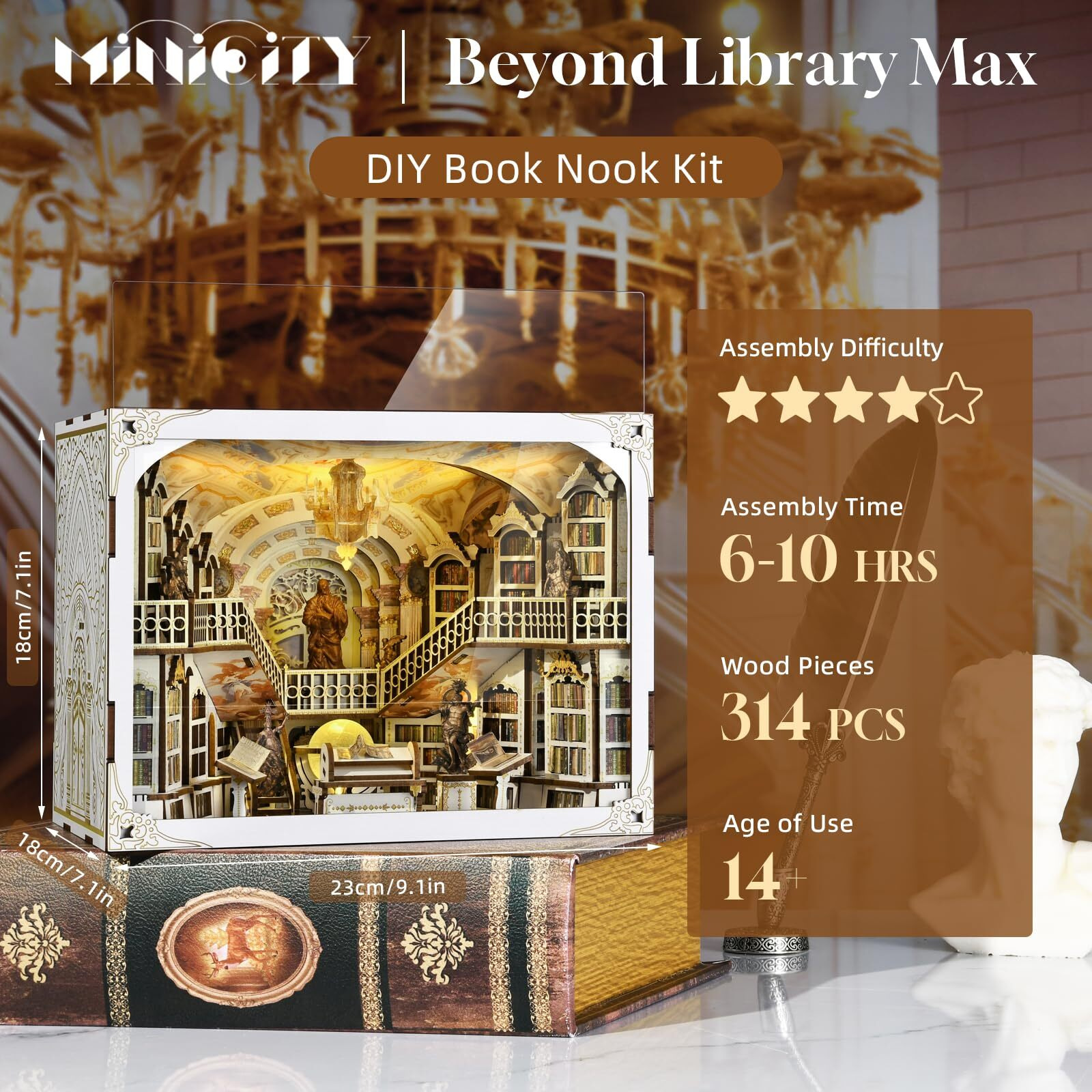 Minicity Book Nook Kit  Diy Miniature Dollhouse Booknook Kitwith Led Light Gifts For Book Lovers (Library Of Gods Max)