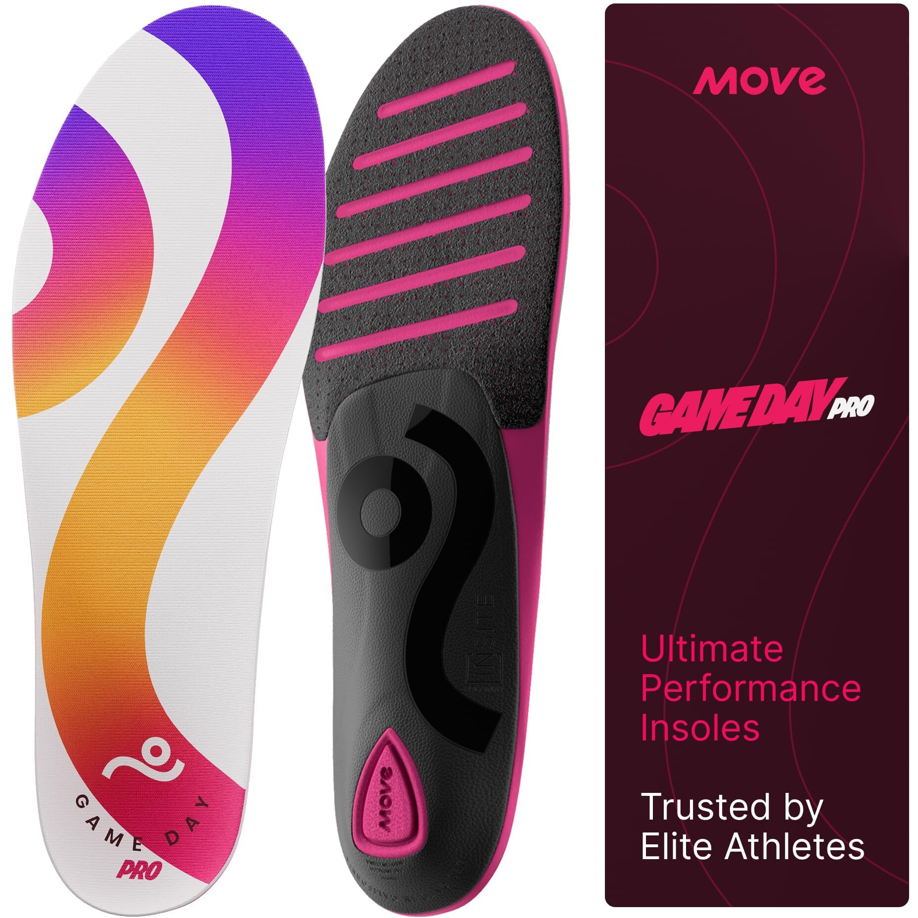 Move Game Day Pro- Ultimate Performance Sports Insoles For Basketball  Volleyball  Football  Tennis  Athletics  Baseball  Running  And Active Lifestyle. Extra Shock Absorption (M 10-10.5/Wm 11.5-12)