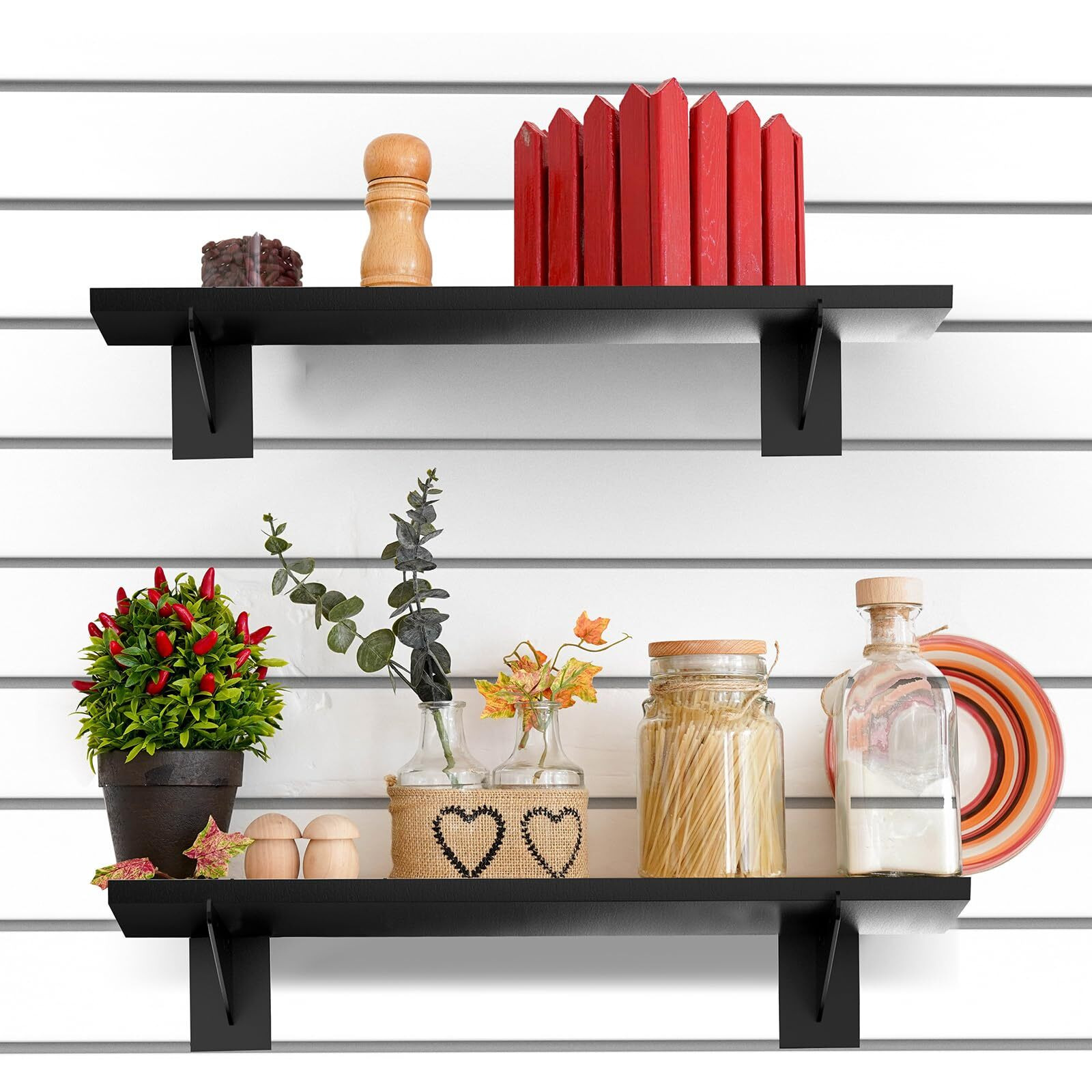 Tcevily 6 Pack Wooden Slatwall Shelf  15.7"" X 6"" Slat Wall Shelves With Metal Brackets Heavy Duty Slatwall Shelving Organizer Accessories For Home Garage (6  6"" X 15.7"")