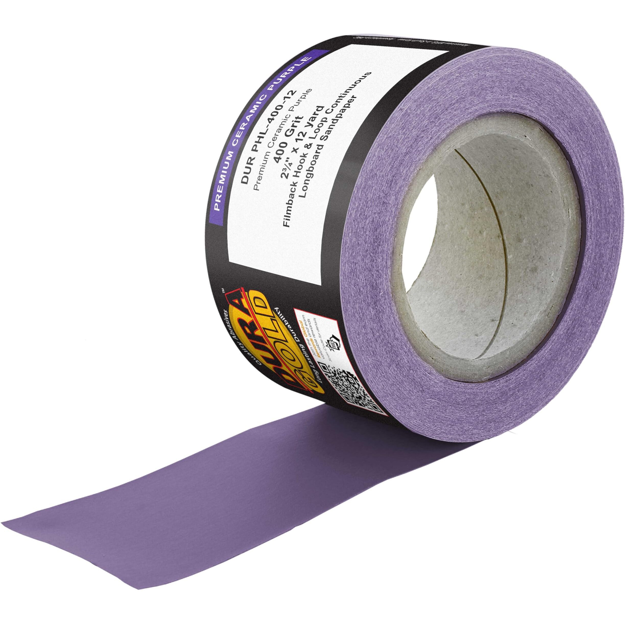 Dura-Gold Premium 400 Grit Purple Film Ceramic Longboard Sandpaper  2-3/4"" Wide Continuous 12 Yard Roll - Hook & Loop Backing For Auto & Woodworking Air File Long Board Sanders  Hand Sanding Blocks