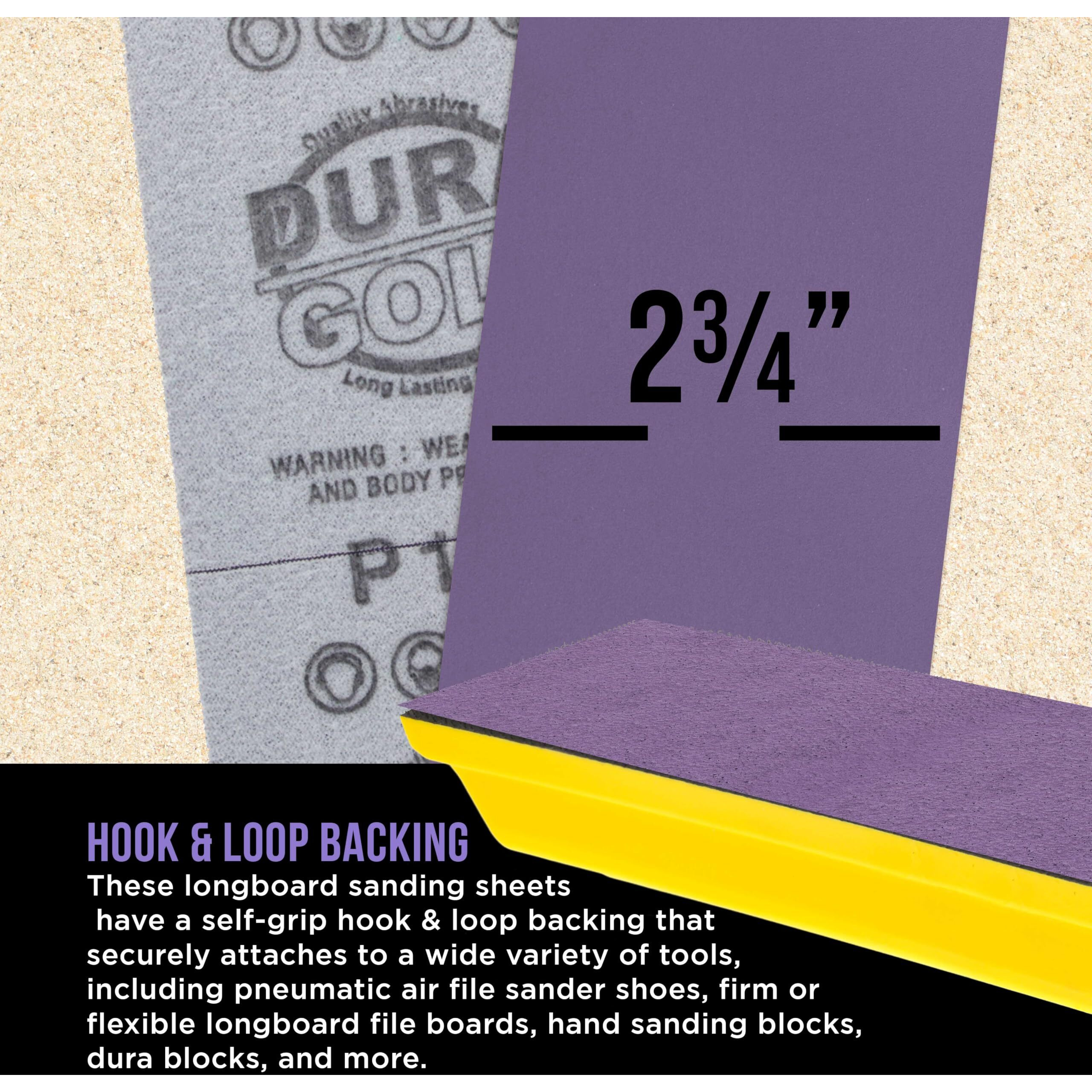 Dura-Gold Premium 400 Grit Purple Film Ceramic Longboard Sandpaper  2-3/4"" Wide Continuous 12 Yard Roll - Hook & Loop Backing For Auto & Woodworking Air File Long Board Sanders  Hand Sanding Blocks