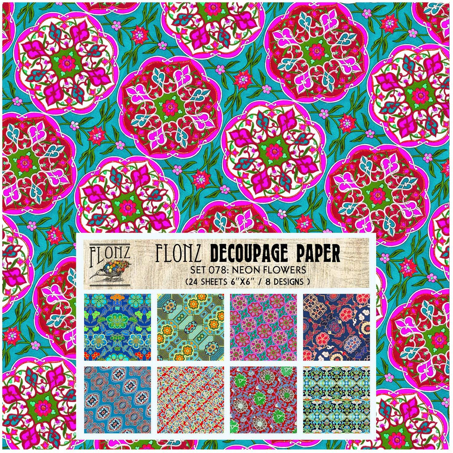 Decoupage Paper Pack (24 Sheets 6"&quotX6"") Summer Flowers Flonz Vintage Styled Paper For Decoupage And Craft
