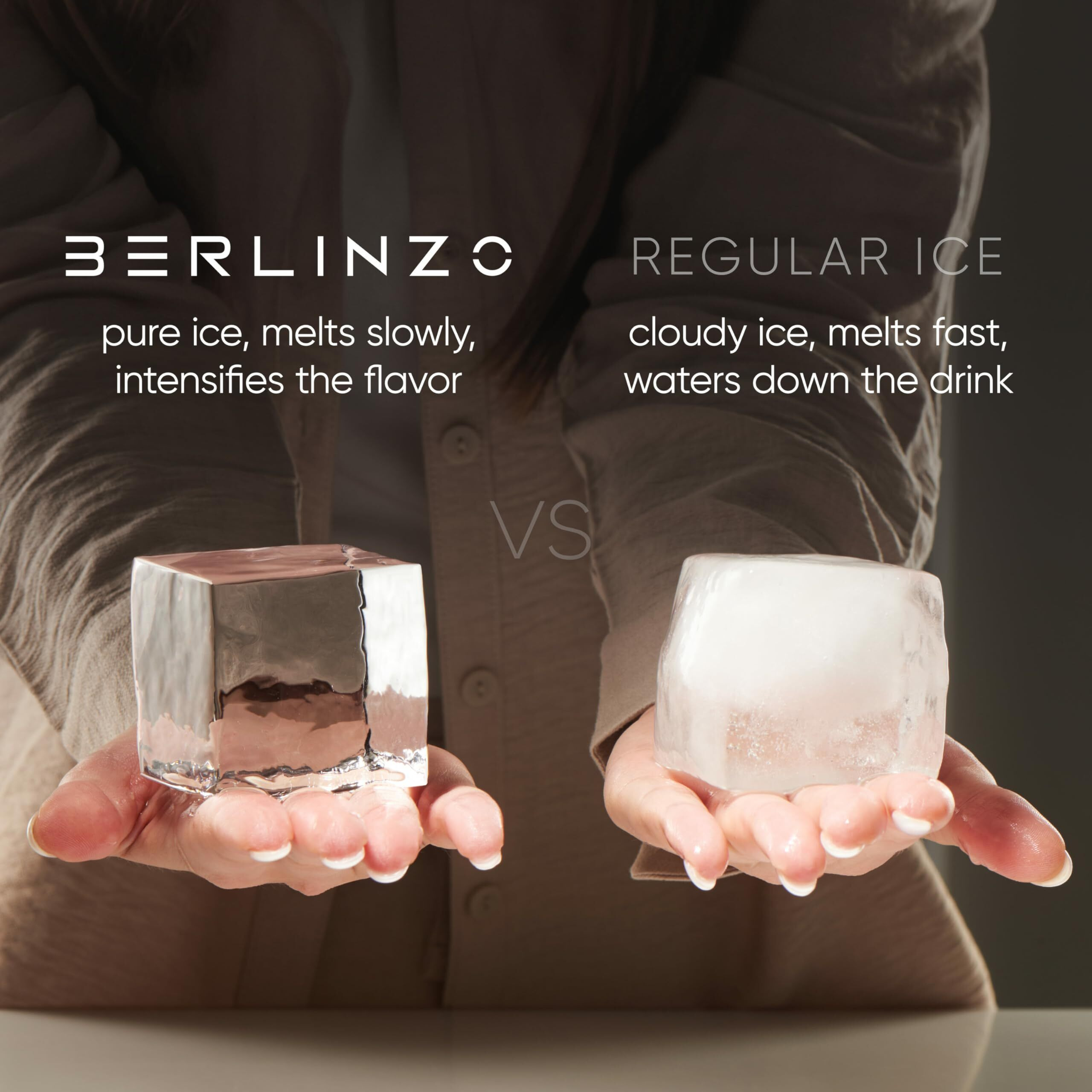 Berlinzo Premium Clear Ice Cube Maker Mold - 2 Large 2.1-Inch Crystal Clear Ice Square Cubes For Whiskey & Cocktails - Easy-To-Remove Ice Cube Mold - Includes Storage Bag & Silicone Inserts - Black