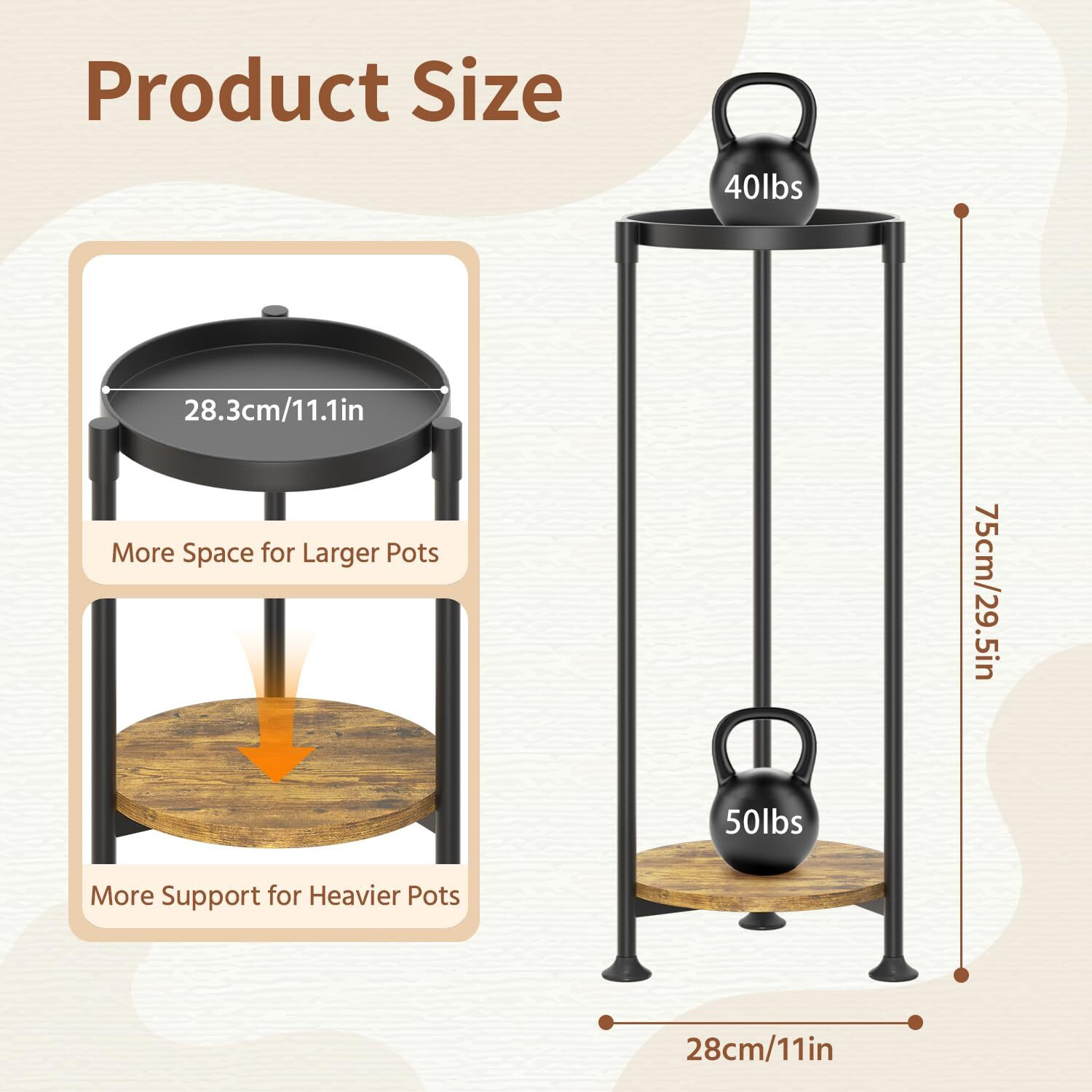 Laszola 2 Tier Black Plant Stand Indoor For Large Tall Heavy Duty Flower Planter  Metal Vertical Multi Level Rack For Narrow Floor Corner  Sturdy Round Holder Organizer  Modern  Mid Century  Farmhouse