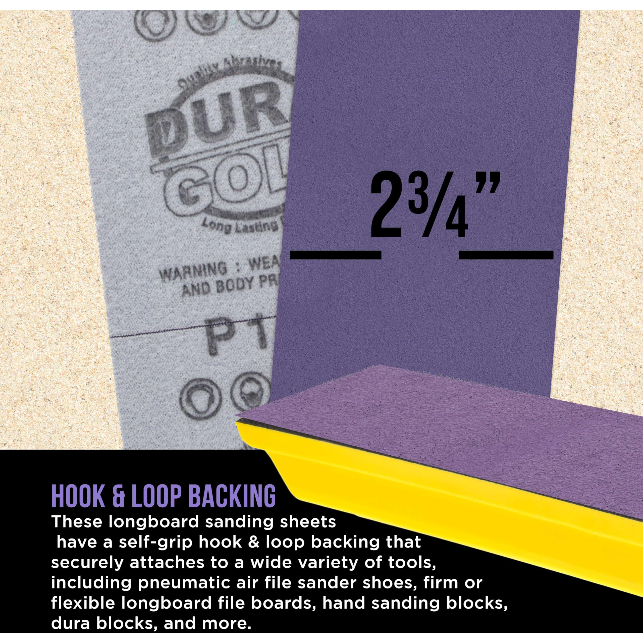 Dura-Gold Premium 120 Grit Purple Film Ceramic Longboard Sandpaper  2-3/4"" Wide Continuous 12 Yard Roll - Hook & Loop Backing For Auto & Woodworking Air File Long Board Sanders  Hand Sanding Blocks