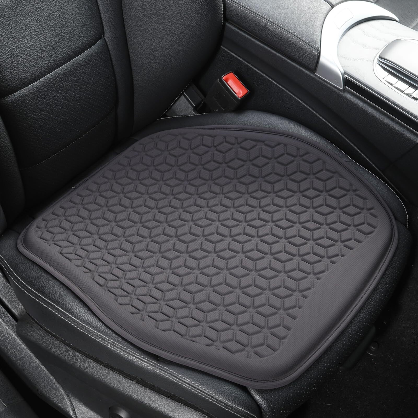 Binsheo Thin Gel Seat Cushion For Car Seat  Office Chair  Wheelchair  Golf Cart - Non-Slip Car Seat Cushions With 1 Inch Gel - Sciatica & Coccyx Pain Relief (Fabric  Dark Grey)