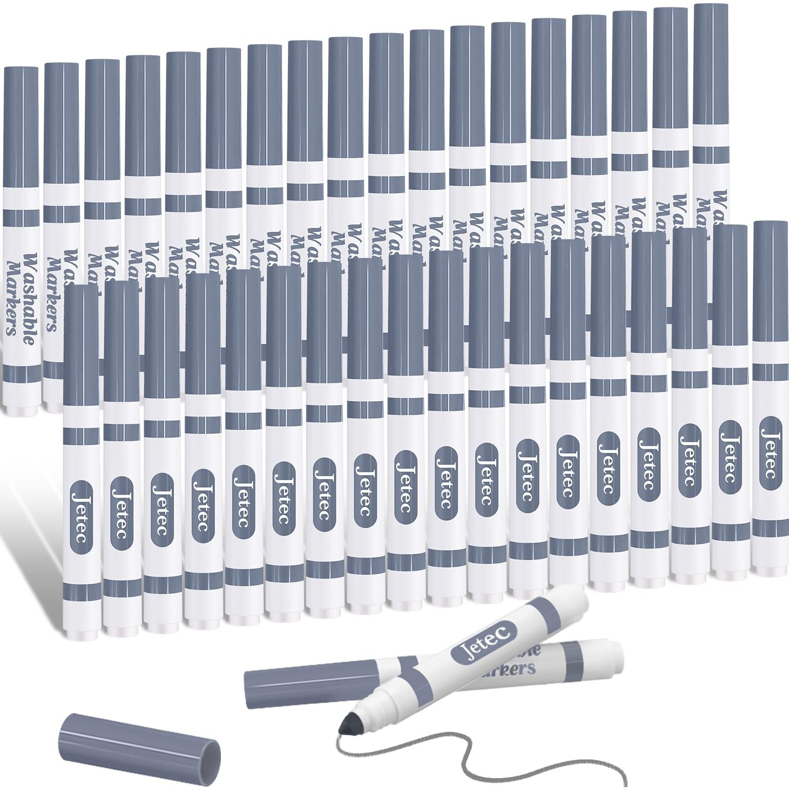 Janlaugh 36 Pcs Gray Washable Markers Bulk Coloring Broad Line Markers For Kids Gray Conical Tip Drawing Pen For School Supplies  Travel Art Baby Shower Gender Reveal Party Supplies  Ages 6+