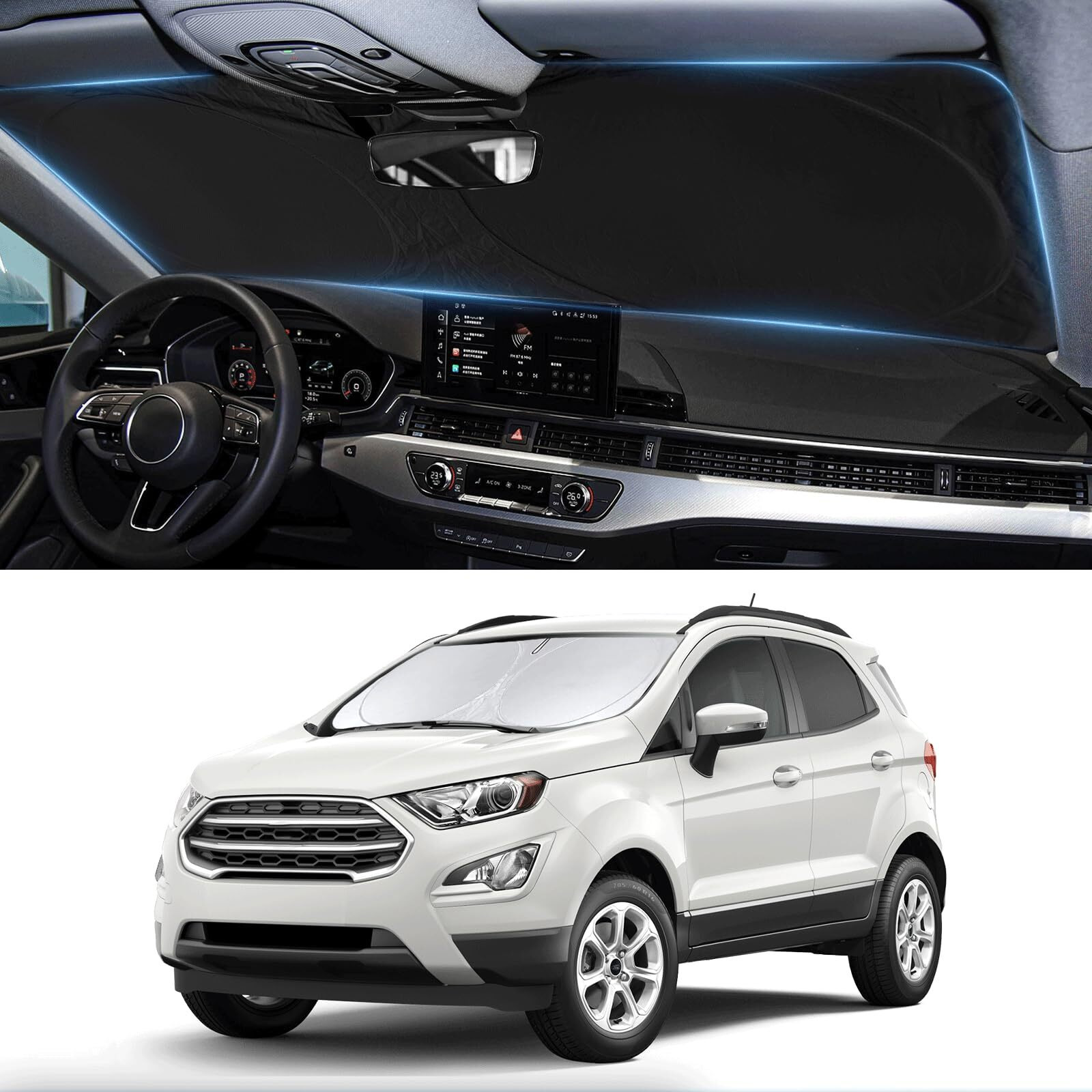 Sunshade For Ecosport Windshield Sun Shade For 2025 2024 2023 2022 2021 2020 Ford Ecosport Suv Accessories Foldable Custom-Fit Front Window Shield Windshield Cover Sun Visor Protector Uv Reflector