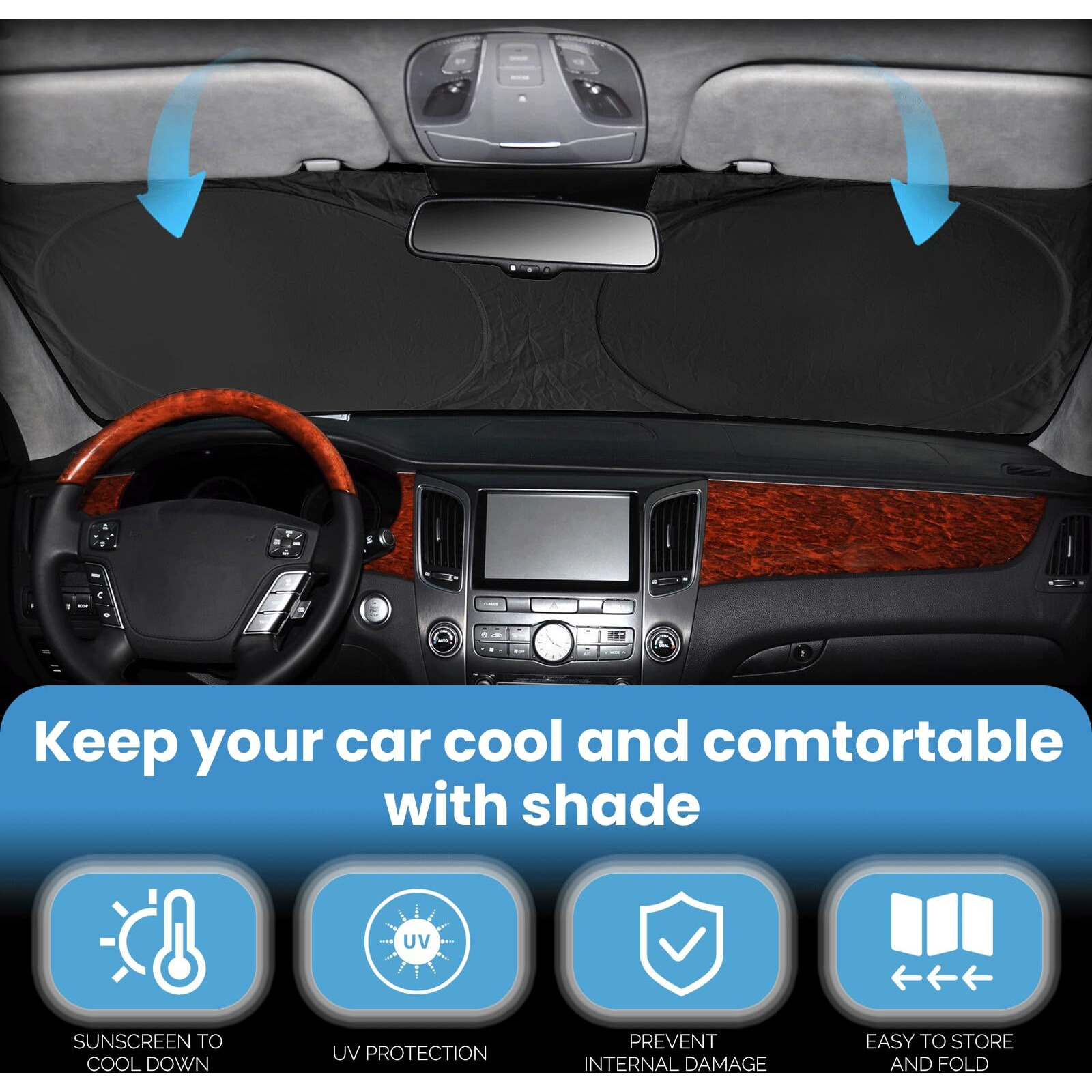 Sunshade For Ecosport Windshield Sun Shade For 2025 2024 2023 2022 2021 2020 Ford Ecosport Suv Accessories Foldable Custom-Fit Front Window Shield Windshield Cover Sun Visor Protector Uv Reflector