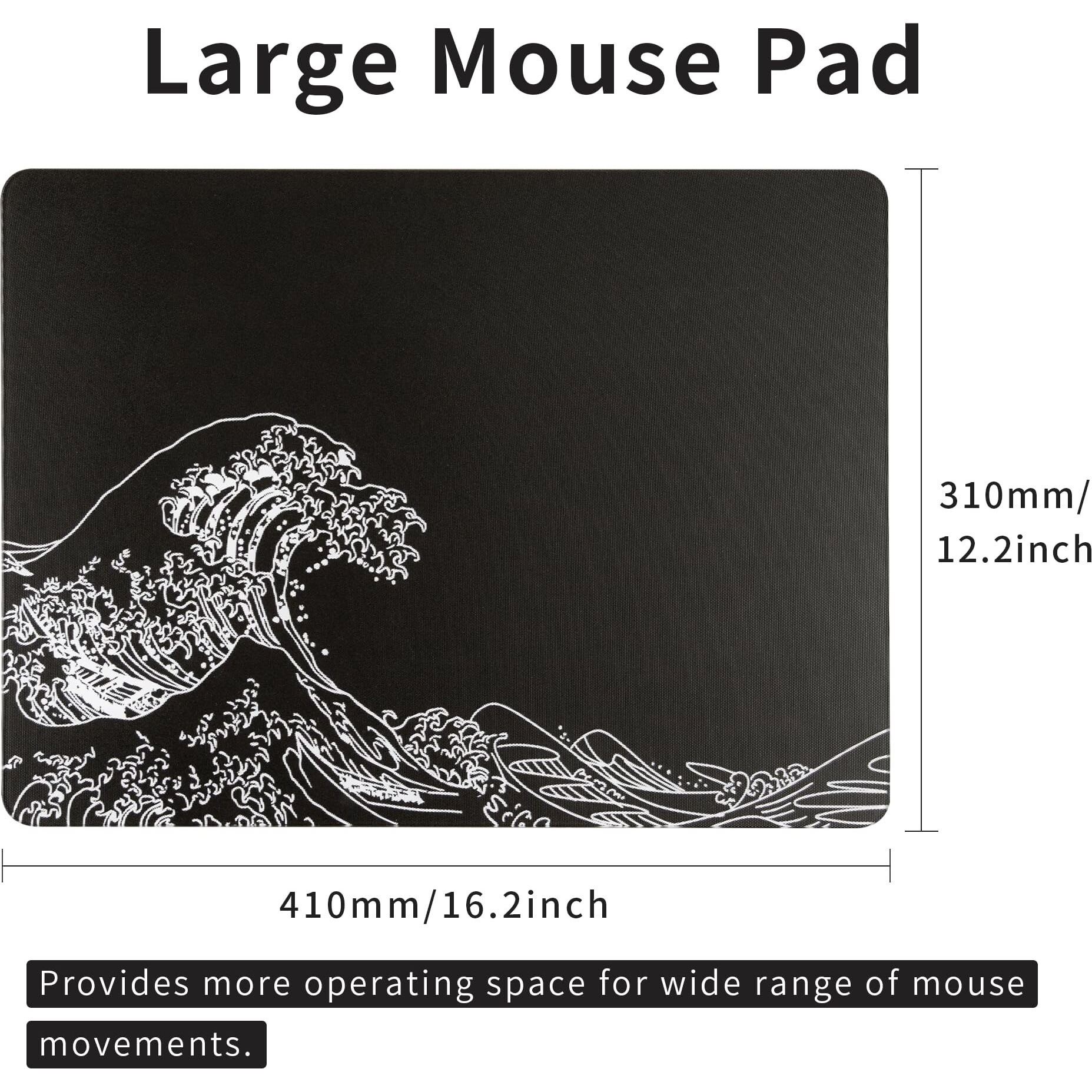 Glass Gaming Mouse Pad  Black Kanagawa Hard Mousepads For Gaming Professional Large Mouse Mat 410Mm*310Mm  Special Glass Surface With Improved Precision And Speed