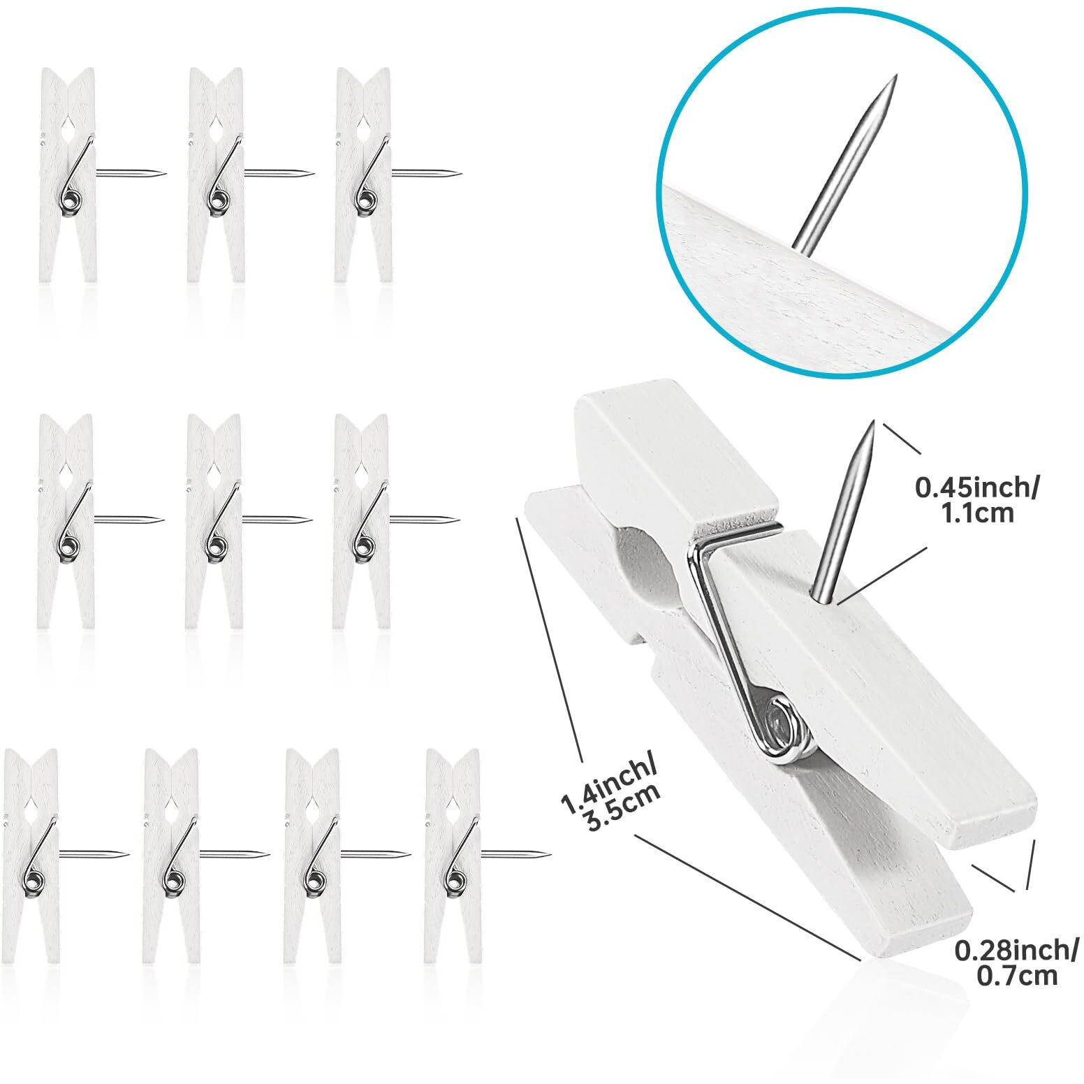 Goolada 50Pcs Wooden Push Pins With Clips White Bulletin Board Clips Cute Pushpins For Cork Board Fun Tacks And Push Pins For Wall For Teachers In Classroom School Offices Accessories Decor Supplies