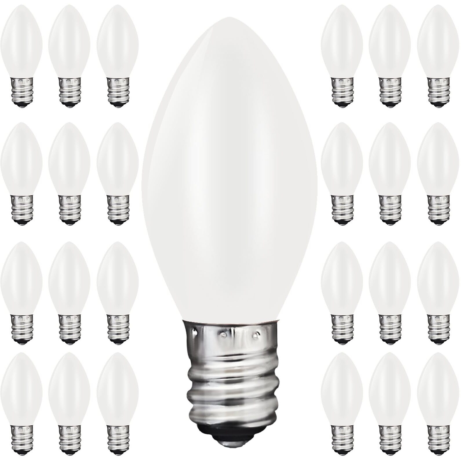 25 Pack C7 Led Replacement Light Bulbs  0.6W Energy-Saving Led White Replacement Light Bulbs For Outdoor Christmas String Lights  Shatterproof Led Night Light Bulbs  E12 Candelabra Base Led Bulbs
