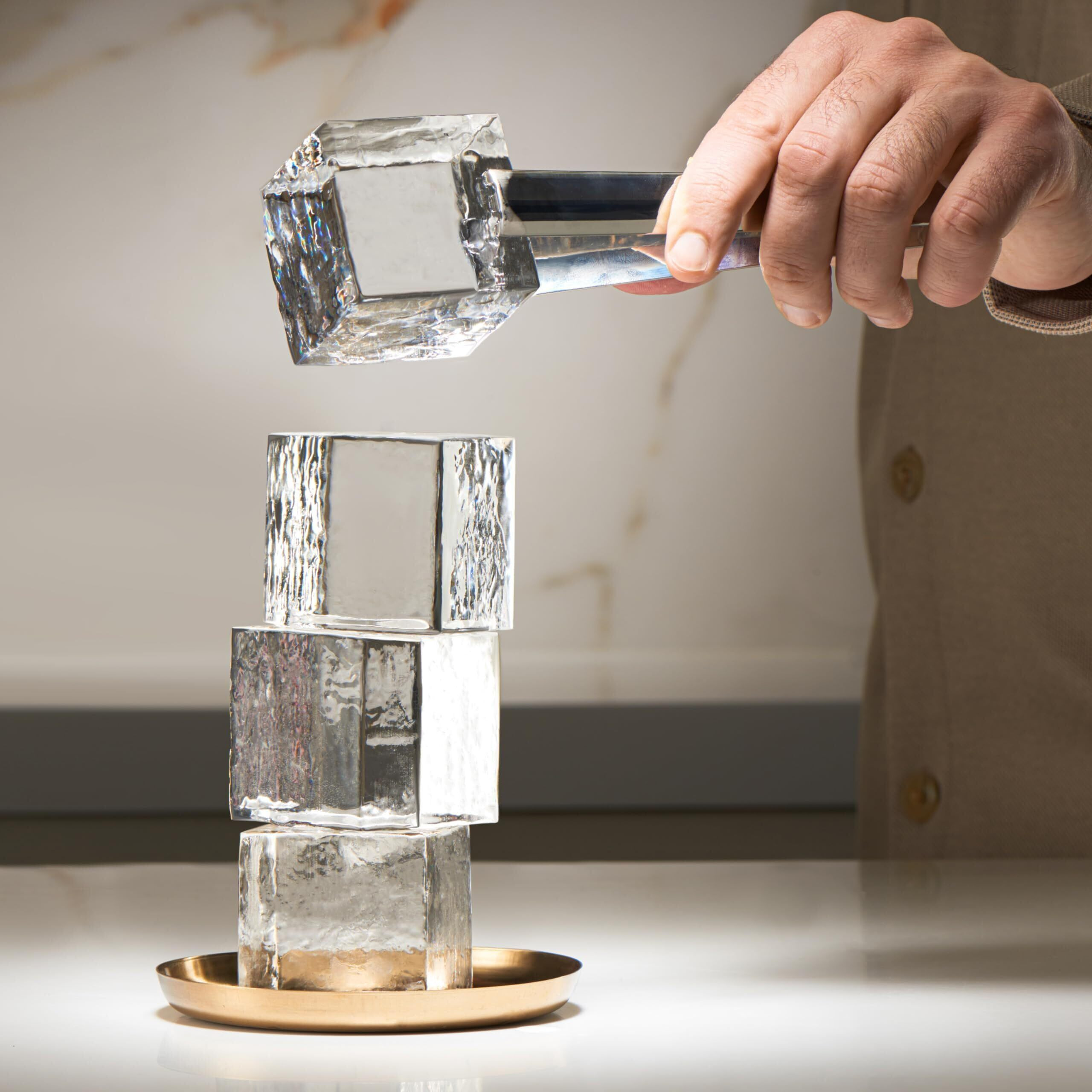 Berlinzo Premium Clear Ice Cube Maker Mold - 4 Large 2.1-Inch Crystal Clear Ice Square Cubes For Whiskey & Cocktails - Easy-To-Remove Ice Cube Mold - Storage Bag & Silicone Inserts Included  Black