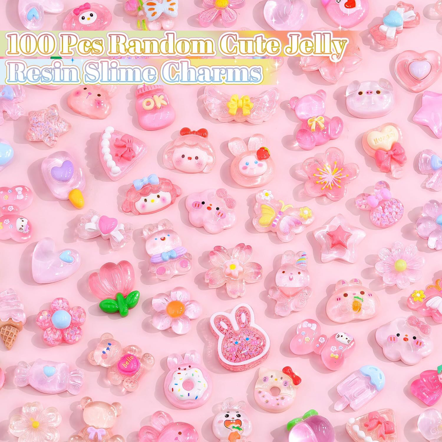 100Pcs Pink Slime Charms Assorted Cute Jelly Embellishments  Kawaii Accessories  Bulk Flatback Resin Ornament For Phone Junk Cases Nail Art Design Crafting Scrapbooking & Diy Decoration