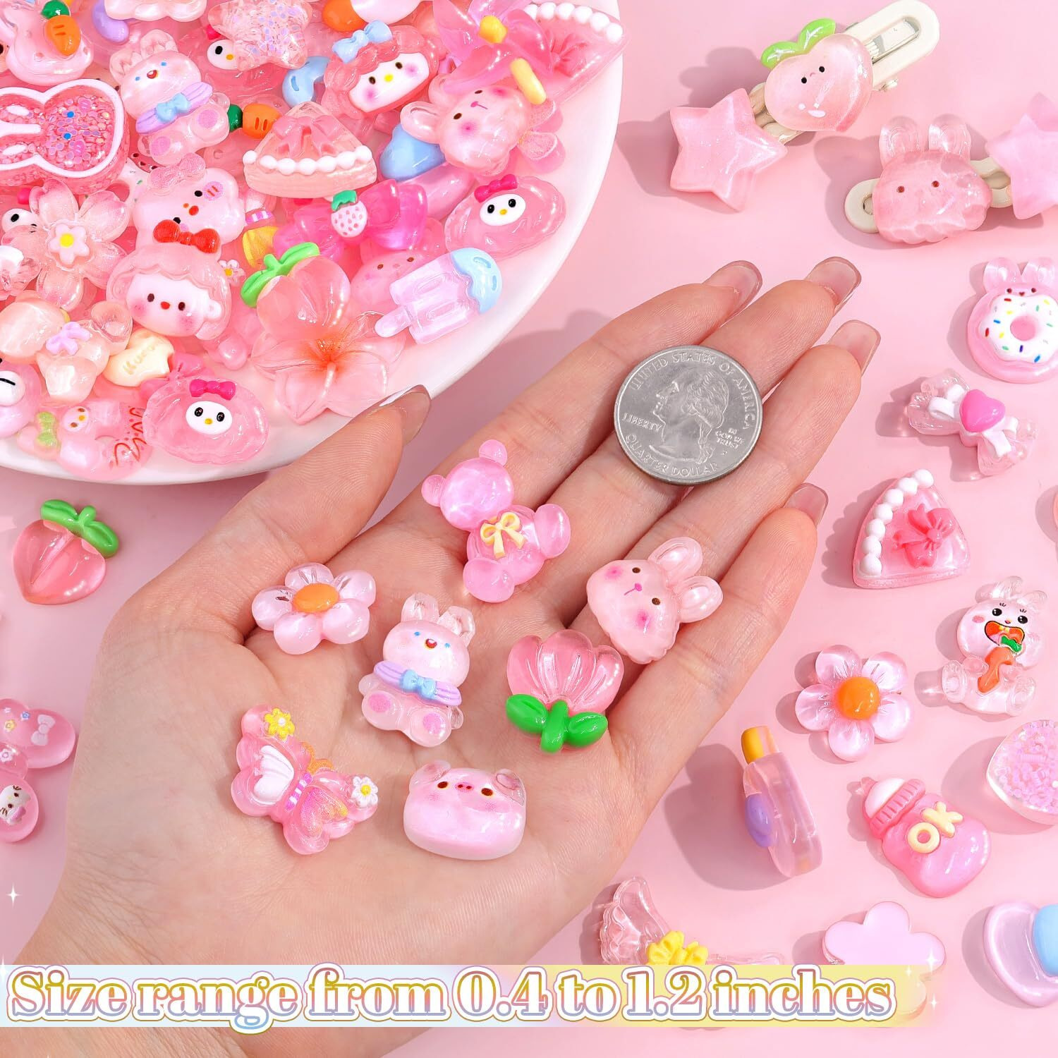 100Pcs Pink Slime Charms Assorted Cute Jelly Embellishments  Kawaii Accessories  Bulk Flatback Resin Ornament For Phone Junk Cases Nail Art Design Crafting Scrapbooking & Diy Decoration