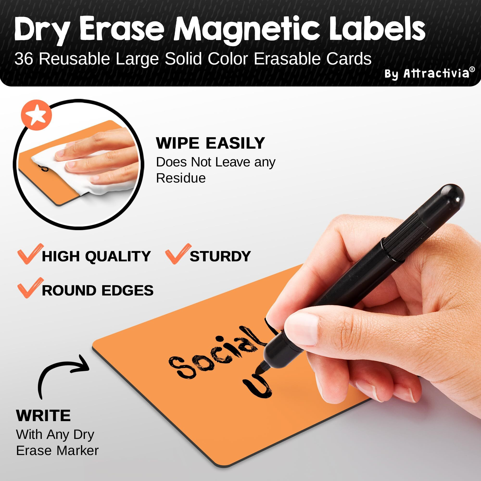 Dry Erase Magnetic Labels 5.6 X 3.7 In  Solid Colors  Large Dry Erase Magnets  36-Pack  Colored Erasable Write-On All-Purpose Labels  For Office  Education  Home  Whiteboard