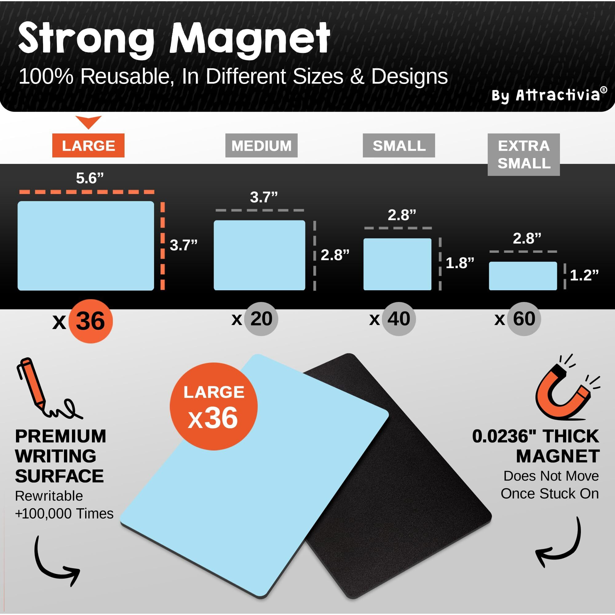 Dry Erase Magnetic Labels 5.6 X 3.7 In  Solid Colors  Large Dry Erase Magnets  36-Pack  Colored Erasable Write-On All-Purpose Labels  For Office  Education  Home  Whiteboard