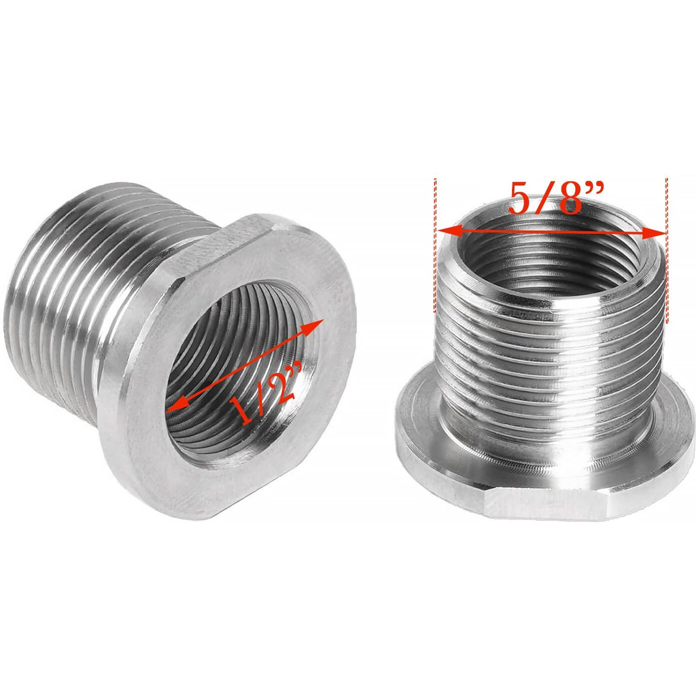 1/2X28 To 5/8X24 Thread Adapter With Crush Washer Stainless Steel (Stainless Steel-2Pcs)