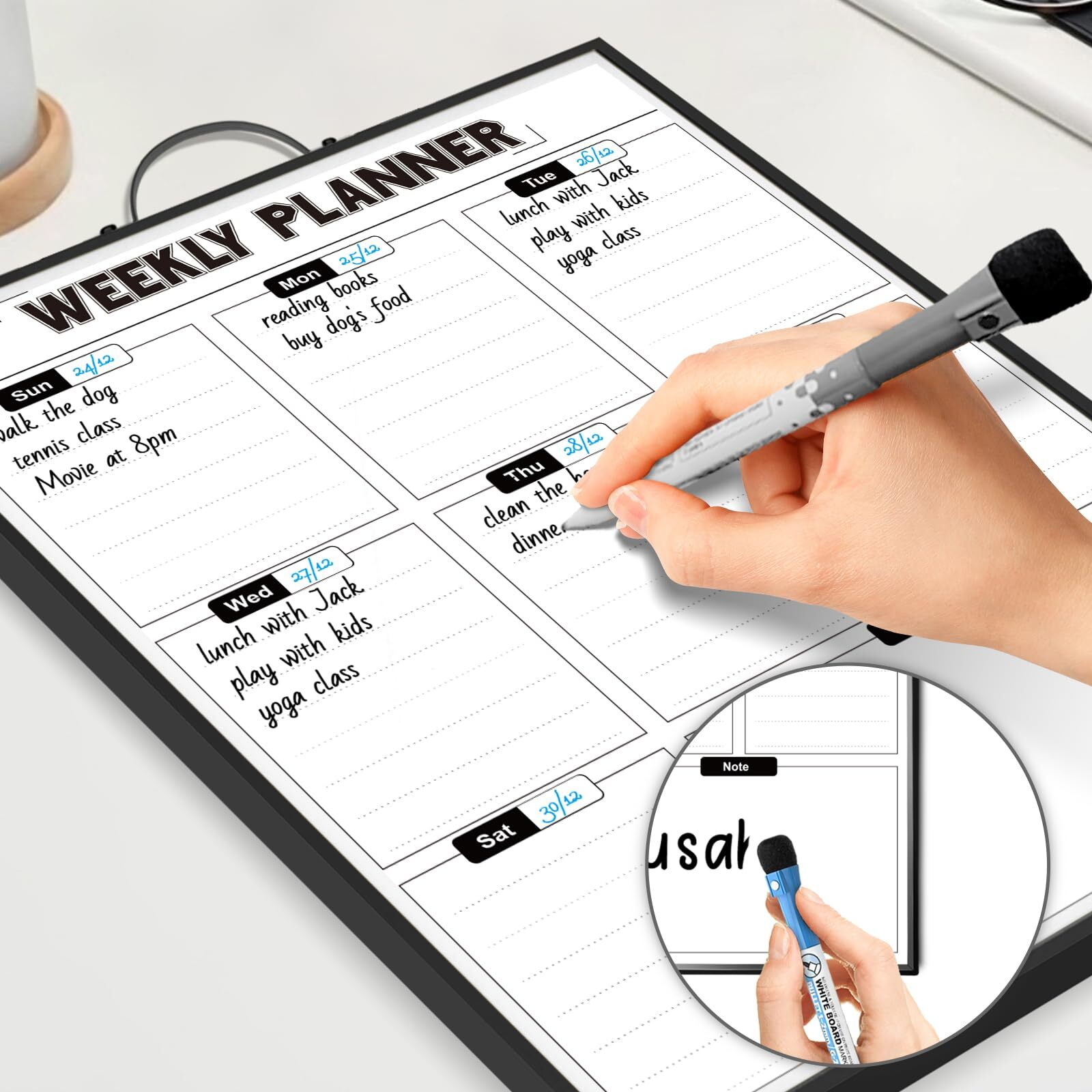 Sliandtelly Weekly Planner Dry Erase Calendar For Wall Hanging  16"&quotX12"" Aluminum Frame Whiteboard Calendar With Handle  Portable White Board As Office To Do List  Meal Planner For Home Kitchen