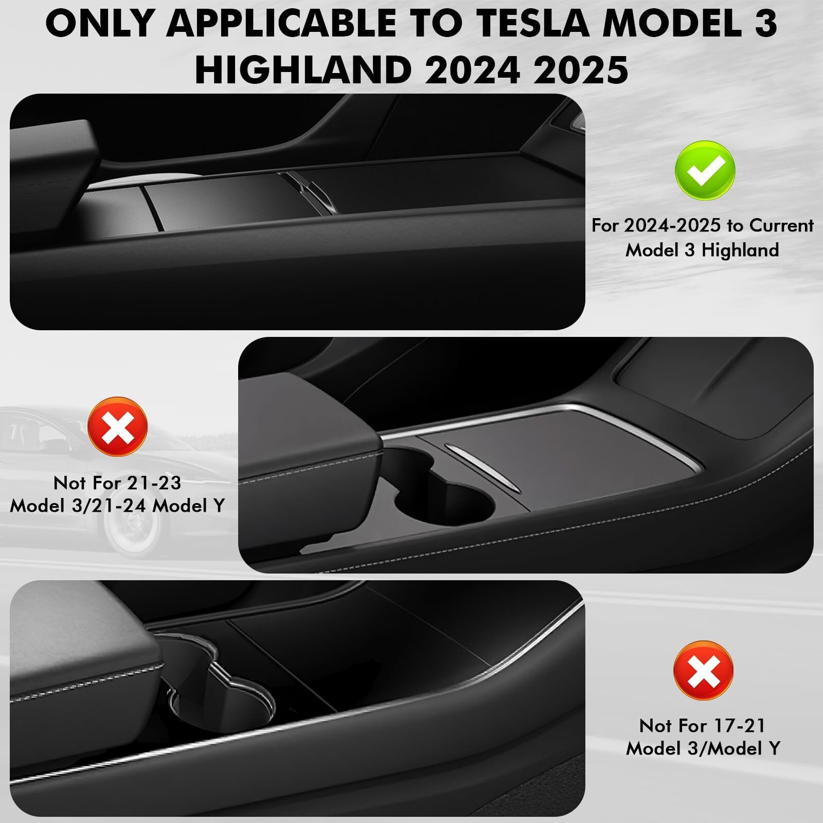 Xintuo Upgraded Tesla Model 3 Accessories 2025-2024 Highland Center Console Organizer Tray 5Pcs For Tesla Model Y Juniper 2025  Hidden Storage Box  Cup Holder & Armrest Drawer Organizer