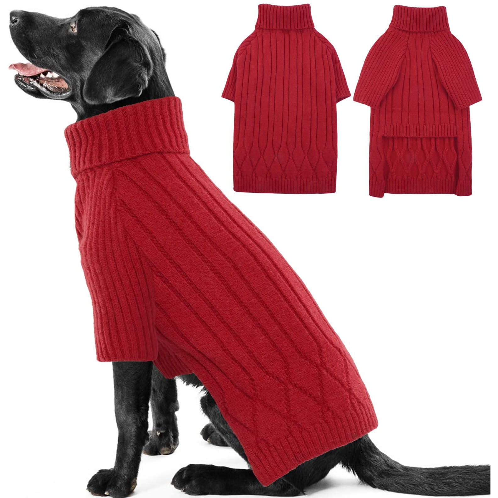Ouobob Large Breed Dog Sweaters  Warm Winter Fall Dog Sweaters For Dog Girls Boys  Turtleneck Dog Knitwear  Doggie Christmas Sweater  Pet Sweatshirt Clothes Outfit Knit St. Bernard (Red Xxxxxl)