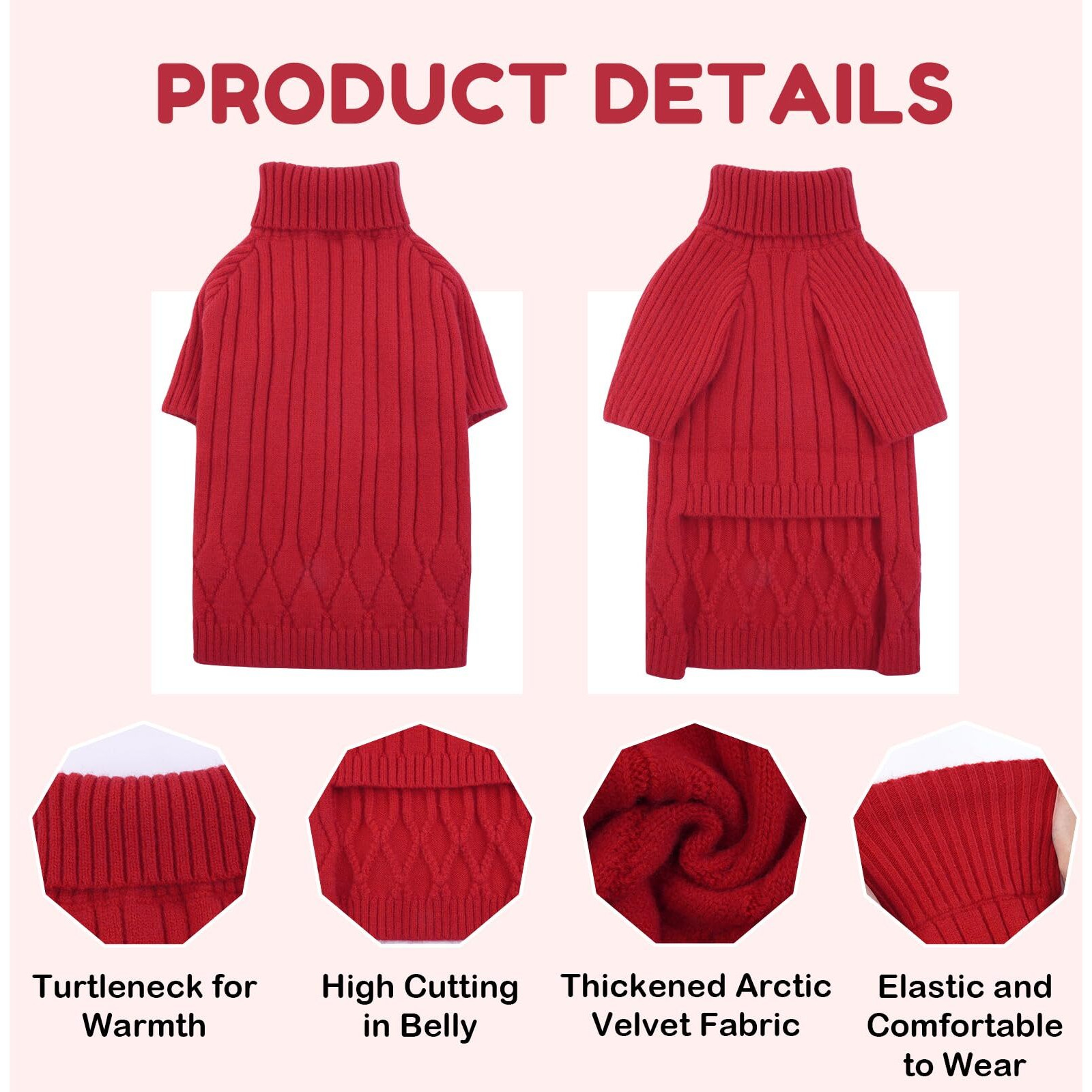 Ouobob Large Breed Dog Sweaters  Warm Winter Fall Dog Sweaters For Dog Girls Boys  Turtleneck Dog Knitwear  Doggie Christmas Sweater  Pet Sweatshirt Clothes Outfit Knit St. Bernard (Red Xxxxxl)