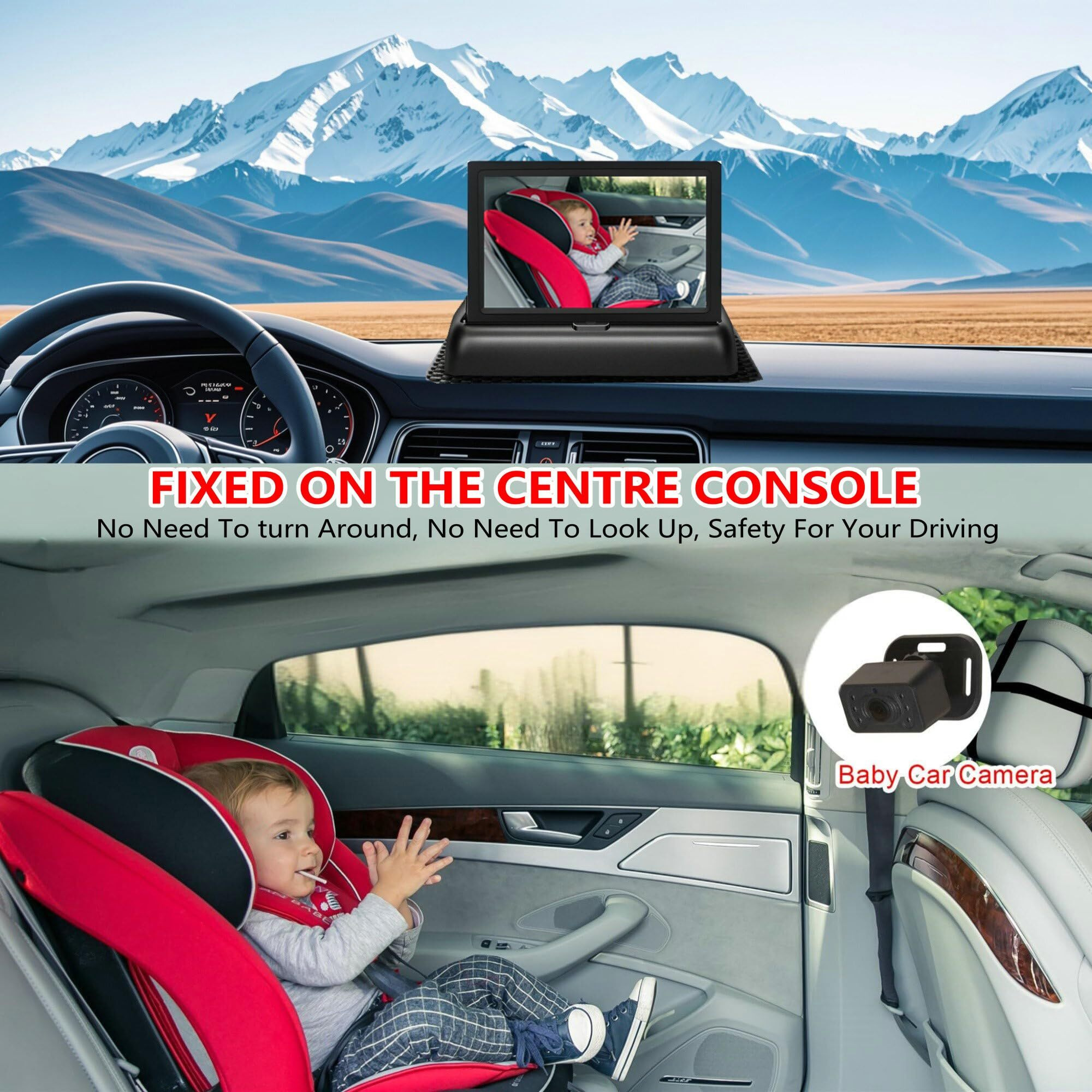 Baby Car Camera For Backseat-Hd 720P 4.3 Inch Monitor With Night Vision  360 Rotation  150 Wide View Angle. Protects Your Babys Eyes.Rear-Facing Backseat Camera For Kids  Infants  And Newborns Kb45